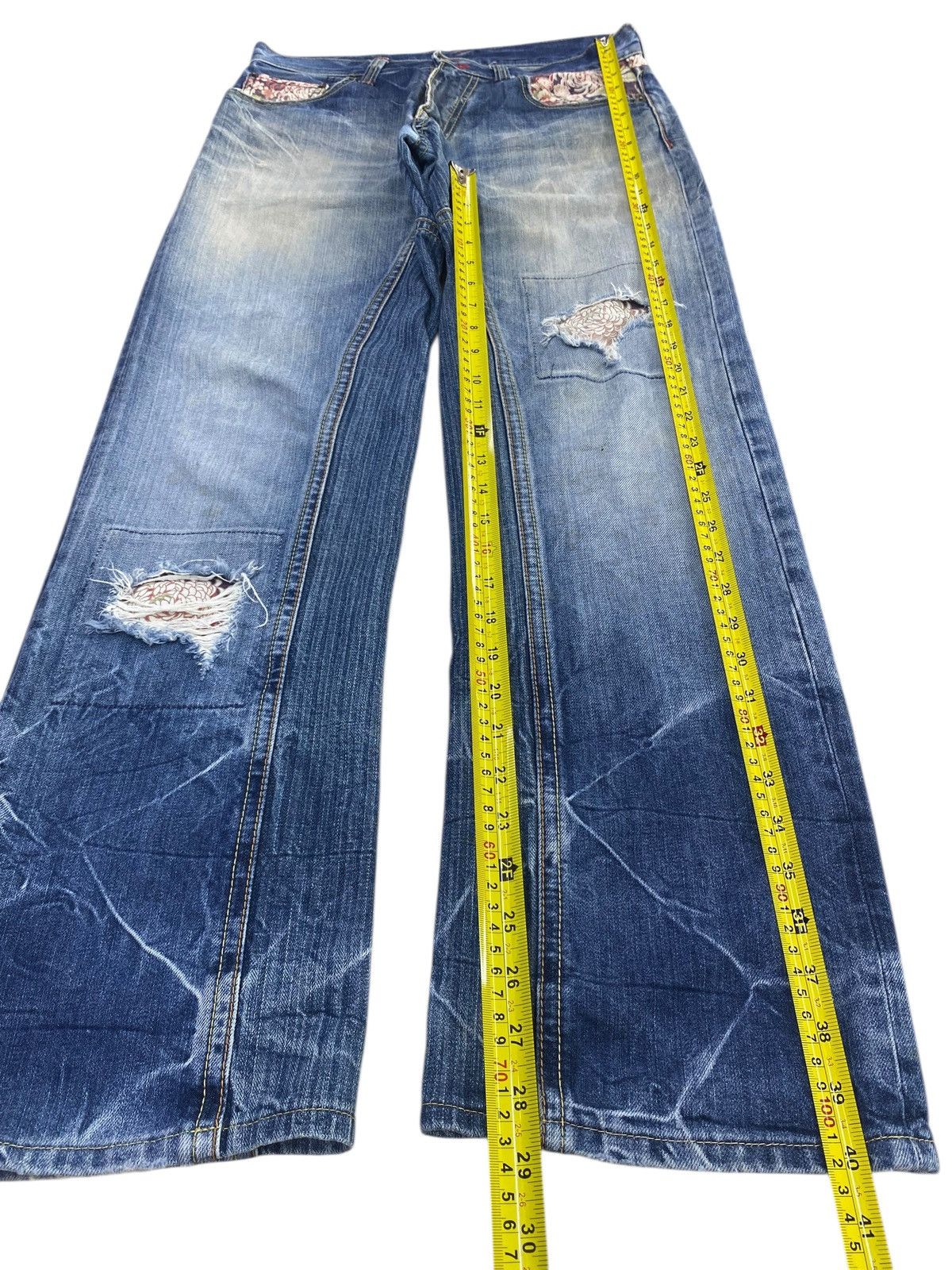 Japanese Brand Eternal Blue Ripped Patchwork Style Loose Jeans Size US 30 / EU 46 - 7 Thumbnail