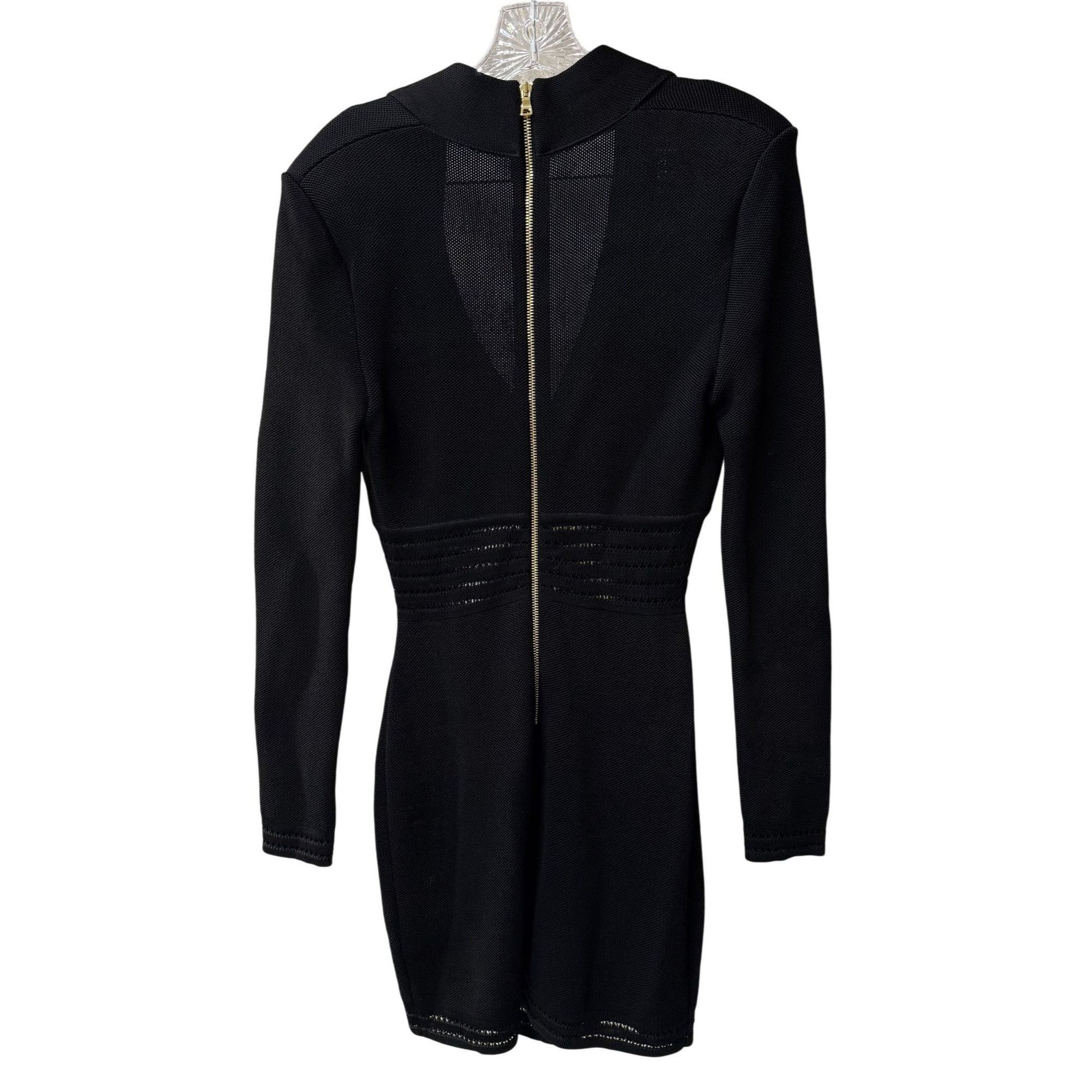 Balmain Balmain Paris Black Knit Long-Sleeve Mini Dress With Gold Bu Size XS / US 0-2 / IT 36-38 - 2 Thumbnail