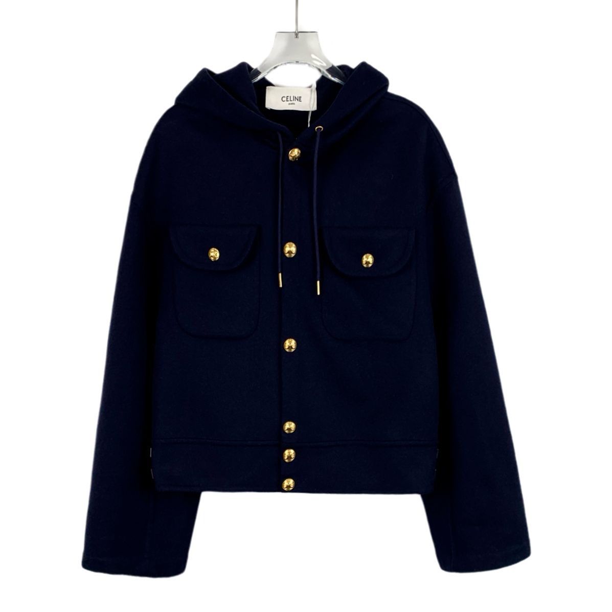 Celine Celine Dark Blue Cashmere Hooded Jacket With Gold Button Det Size S / US 4 / IT 40 - 1 Thumbnail