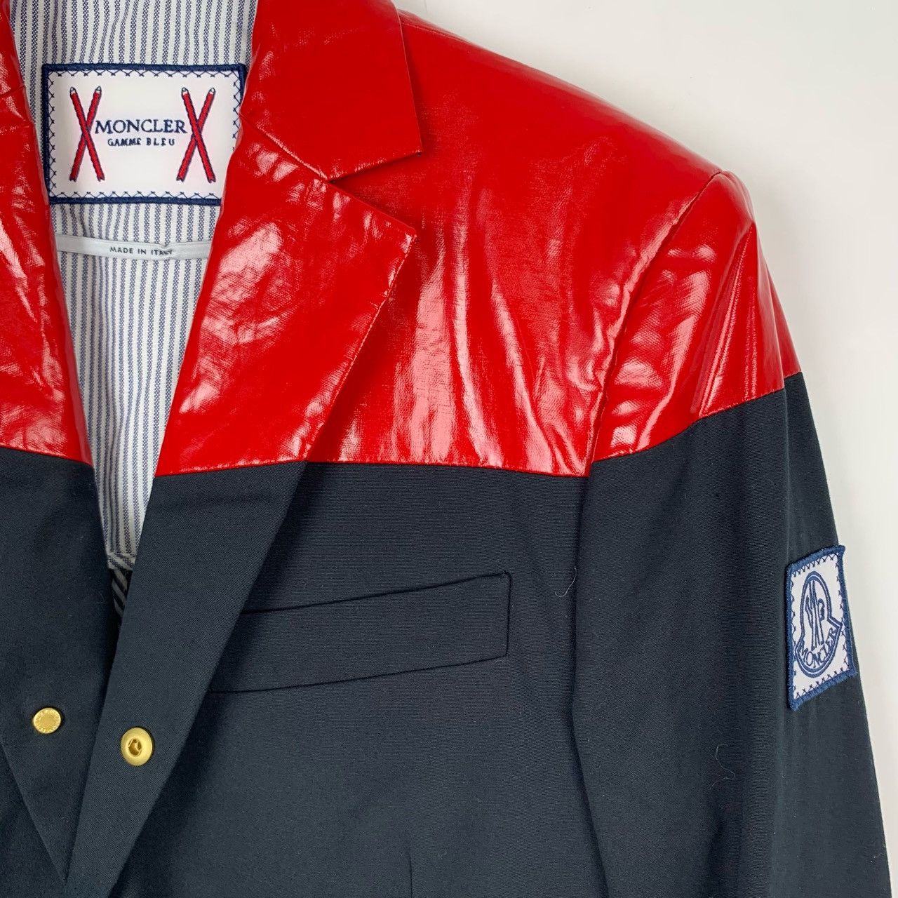 Moncler Moncler Leather-Accented Black/Red Linen Blazer Size US XS / EU 42 / 0 - 3 Thumbnail