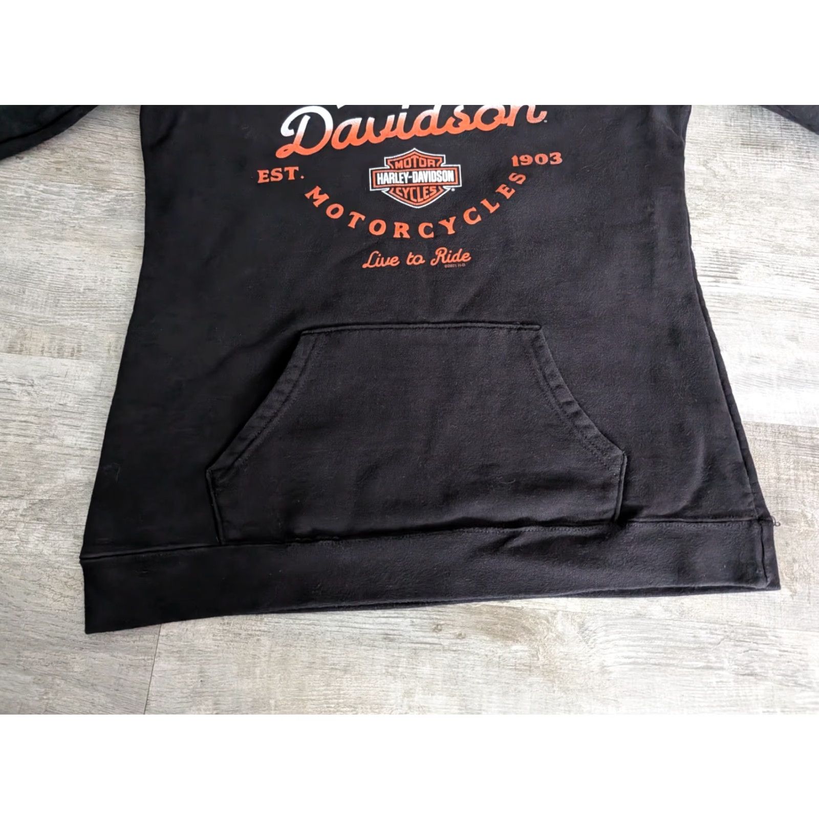 Harley Davidson Harley-Davidson Hoodie Women's V-Neck Dallas TX Black Size M Logo Pullover, Activewear, All Seasons, Cotton Blend, Long Sleeve, VGUC Size M / US 6-8 / IT 42-44 - 6 Thumbnail