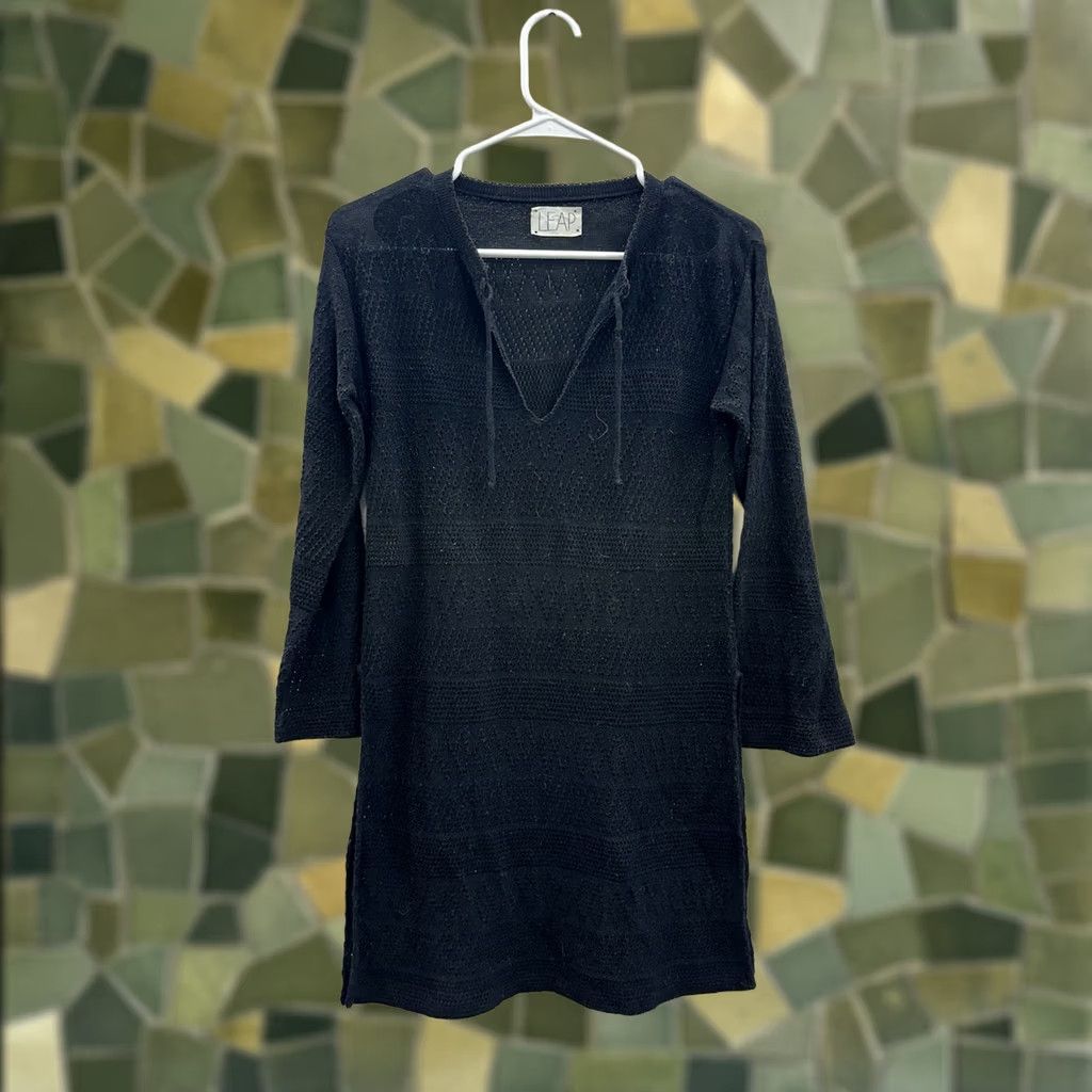 Vintage VINTAGE Leap Cover Up Womens Long Sleeve Black Open Knit Side Slits 80s 90s Womens, Size 10 Size L / US 10 / IT 46 - 1 Thumbnail