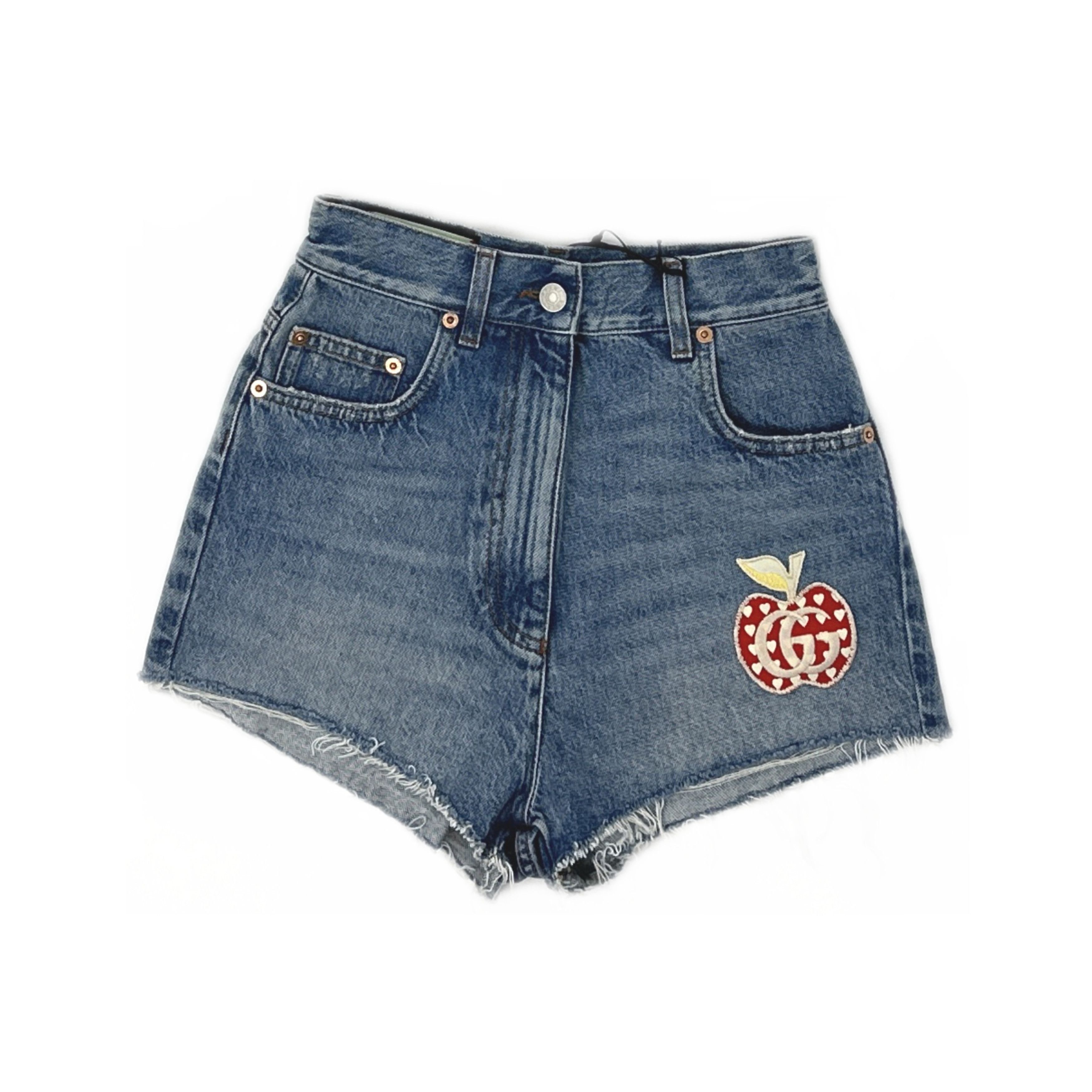 Gucci Gucci Apple Applique Denim Shorts Size 24 Size 24" / US 00 / IT 34 - 1 Thumbnail