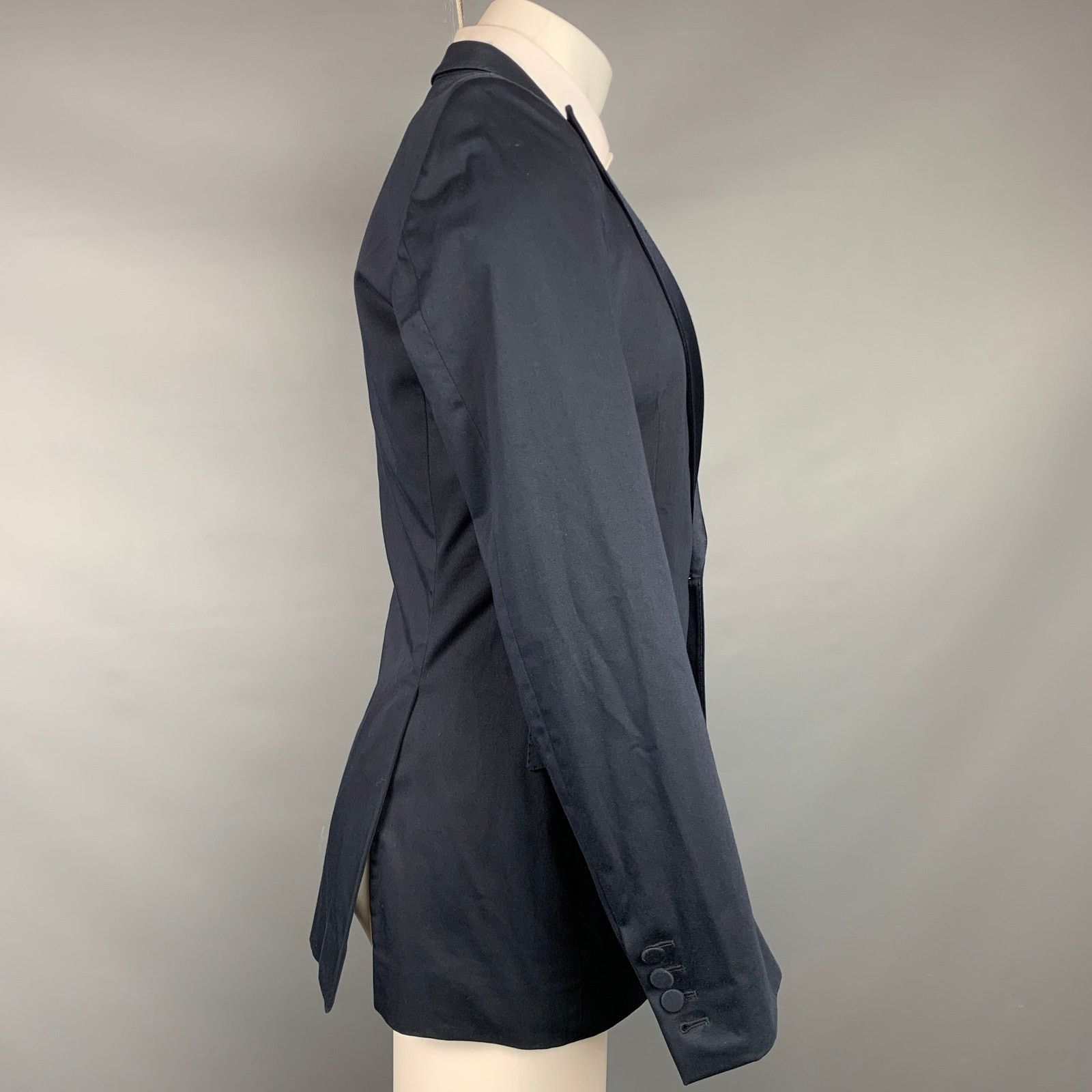 Burberry Size 36 Navy Cotton Blend Peak Lapel Tuxedo Sport Coat Size 36R - 2 Thumbnail
