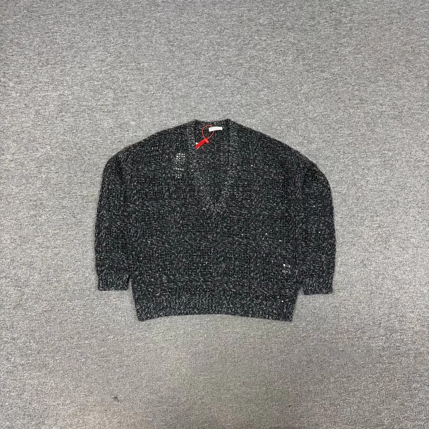 Brunello Cucinelli Brunello Cucinelli V-necked cashmere sweater with sequins| Size M / US 6-8 / IT 42-44 - 1 Thumbnail