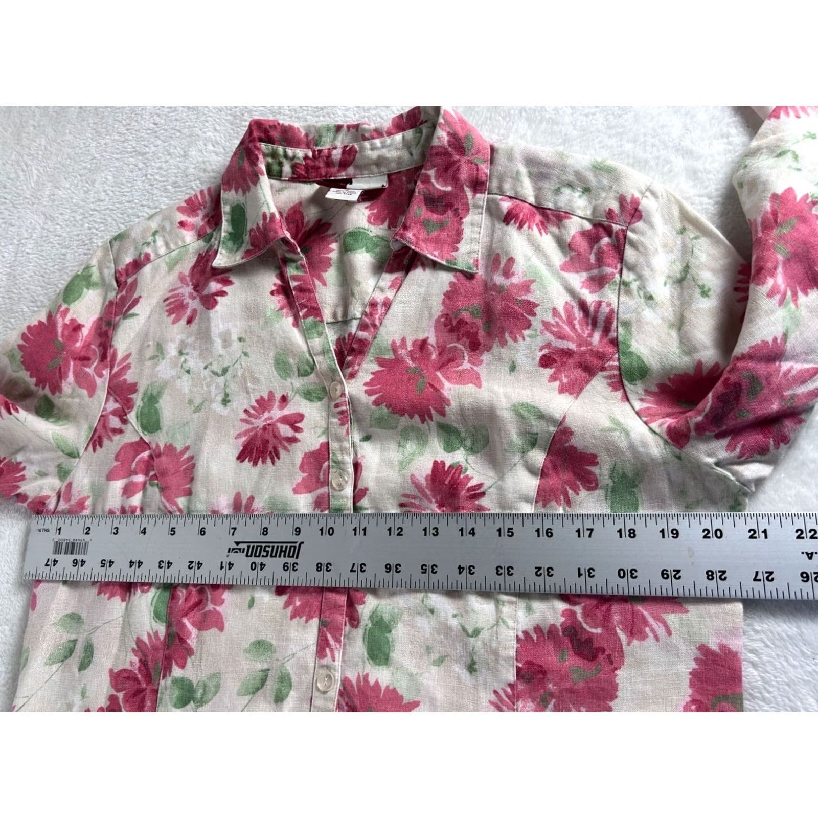JM Collection JM Collection Womens Floral Button-Up 3/4 Sleeve Linen Blouse Size 12 Pink/Green Size XL / US 12-14 / IT 48-50 - 6 Thumbnail