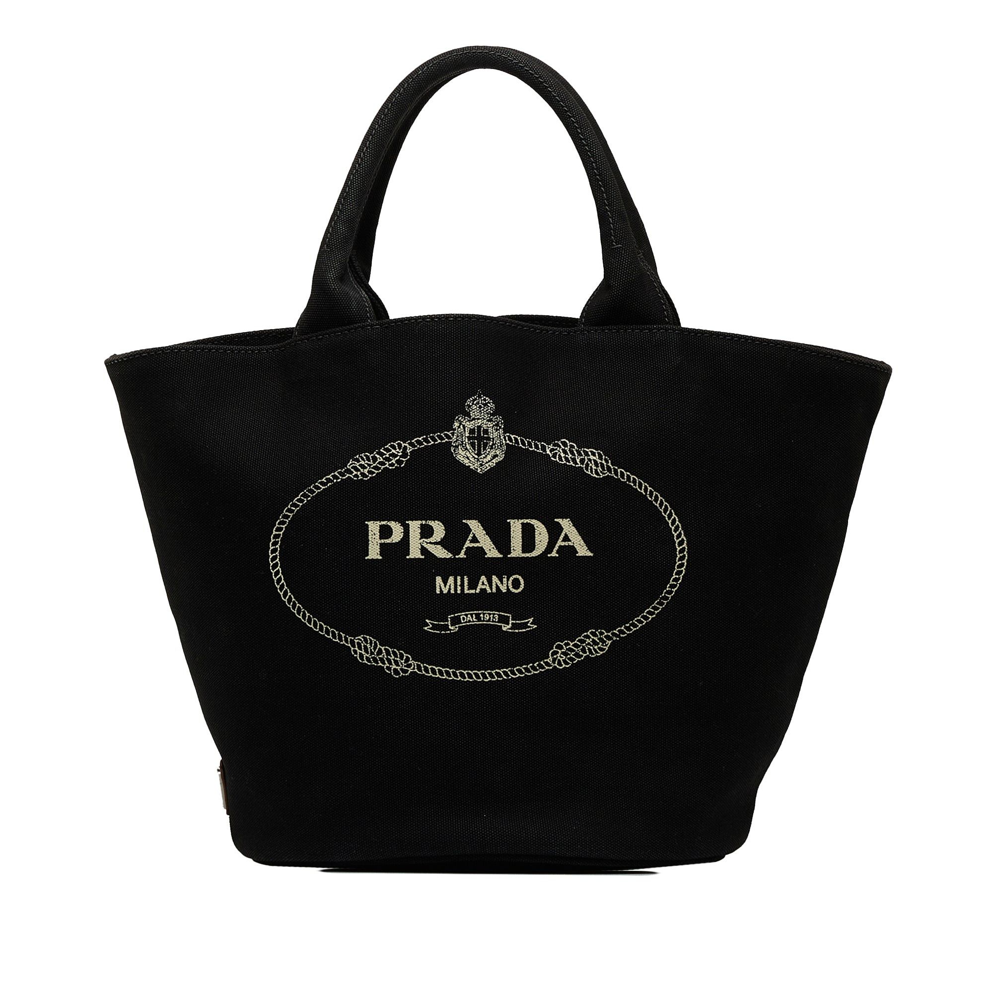 image of Prada Canapa Logo Satchel in Black, Women's