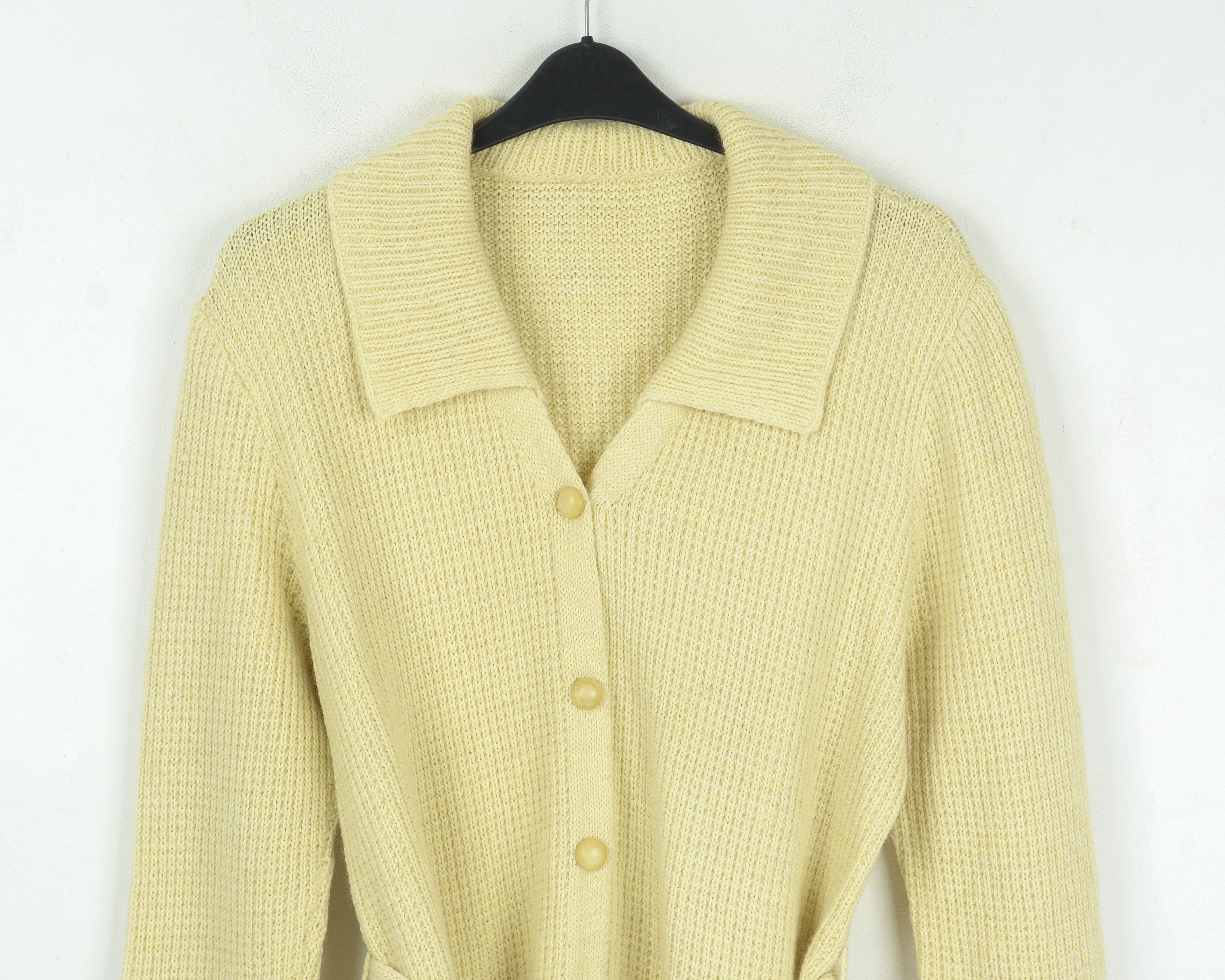 Other × Vintage XL Wool Cardigan Sweater Jumper Cable Knit Button Up Belted Size XL / US 12-14 / IT 48-50 - 8 Thumbnail