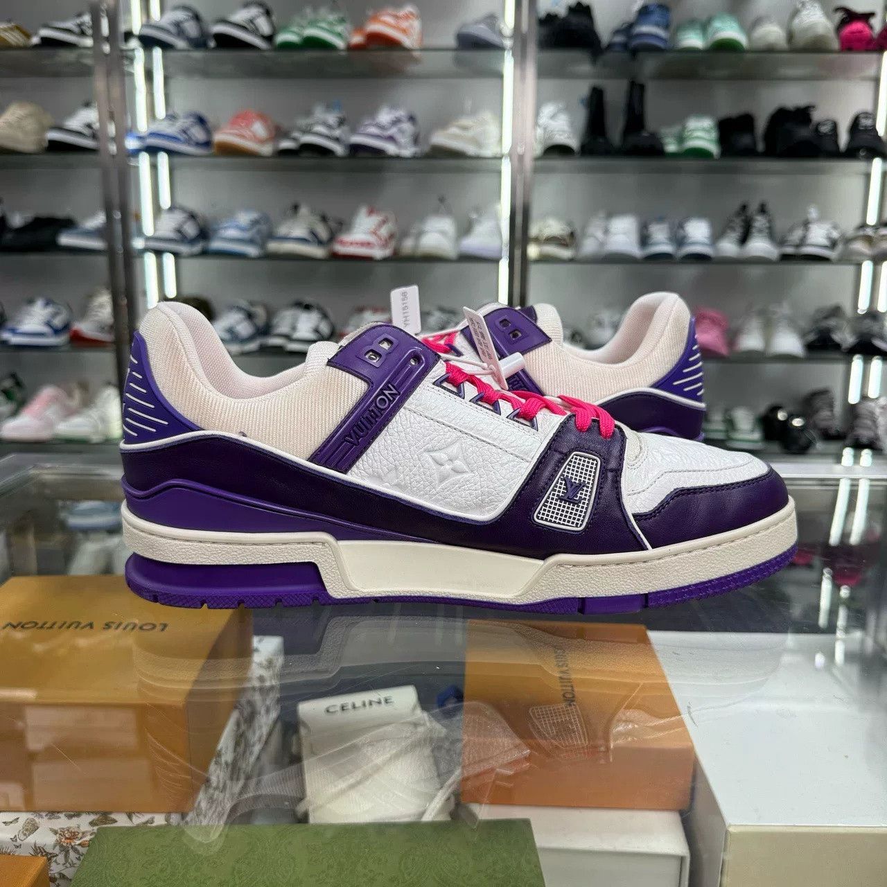 Louis Vuitton LV TRAINER White Purple Size US 11.5 / EU 44-45 - 4 Thumbnail