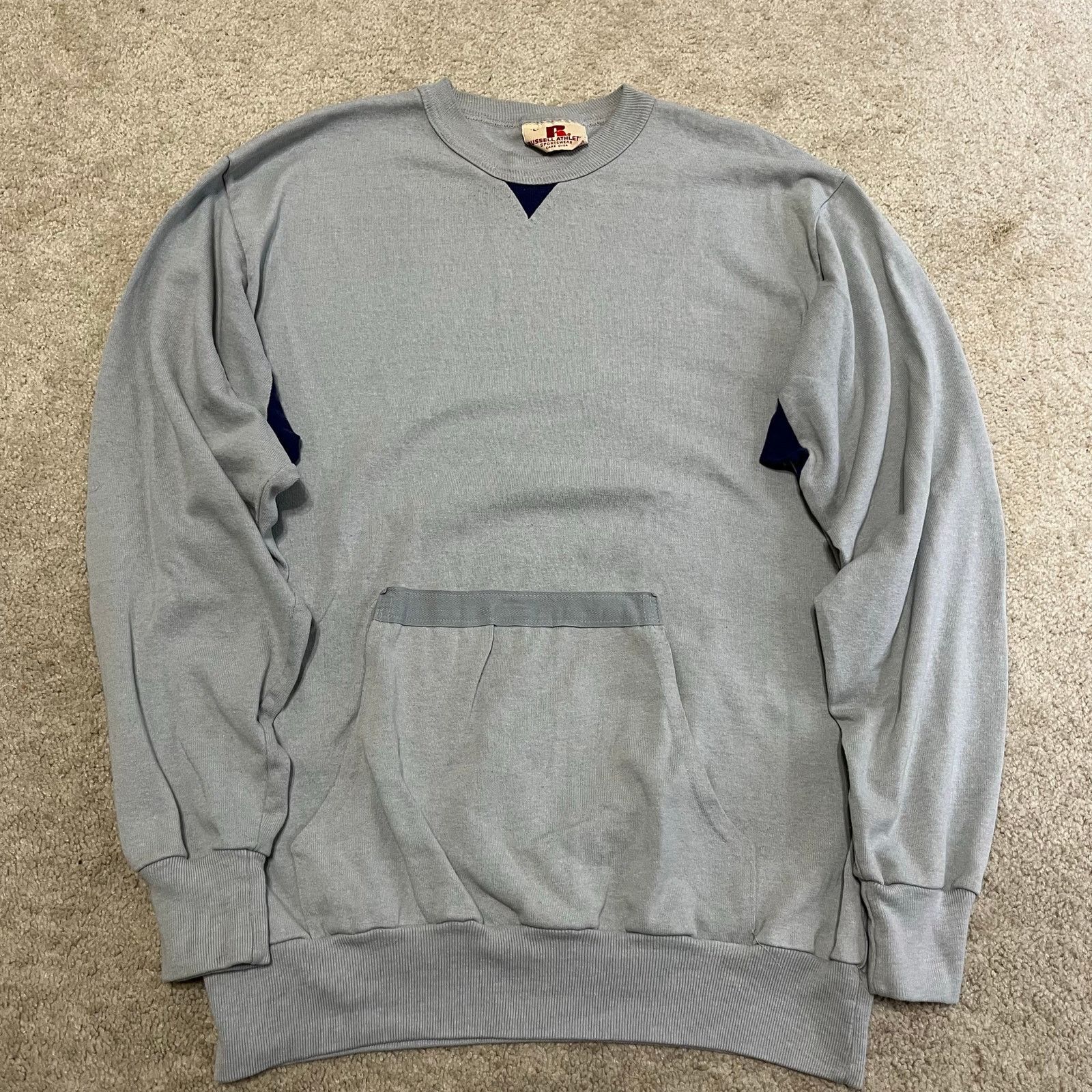Russell Athletic Vintage 80s Russell Athletic USA Gray Navy Accent Crewneck Size US L / EU 52-54 / 3 - 1 Thumbnail