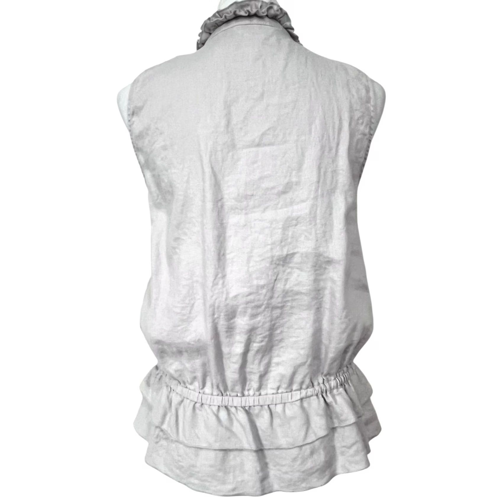 Vintage Zoe D. Women’s Linen Top Gray Sleeveless Cinched Waist Ruffled Collar Blouse M, Blouse, Women, Gray, Linen, Solid, Sleeveless, 50s? Size M / US 6-8 / IT 42-44 - 5 Thumbnail