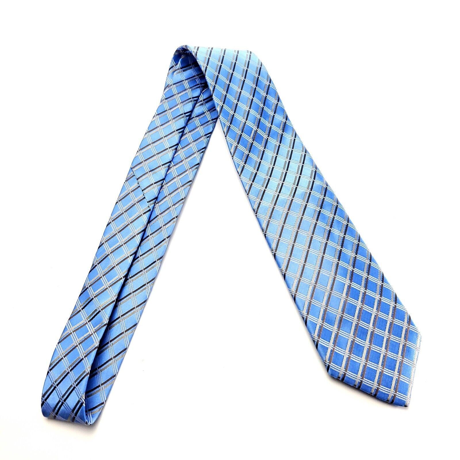 Vintage Geoffrey Beene Silk Tie Woven Blue Plaid Skinny Size ONE SIZE - 6 Thumbnail