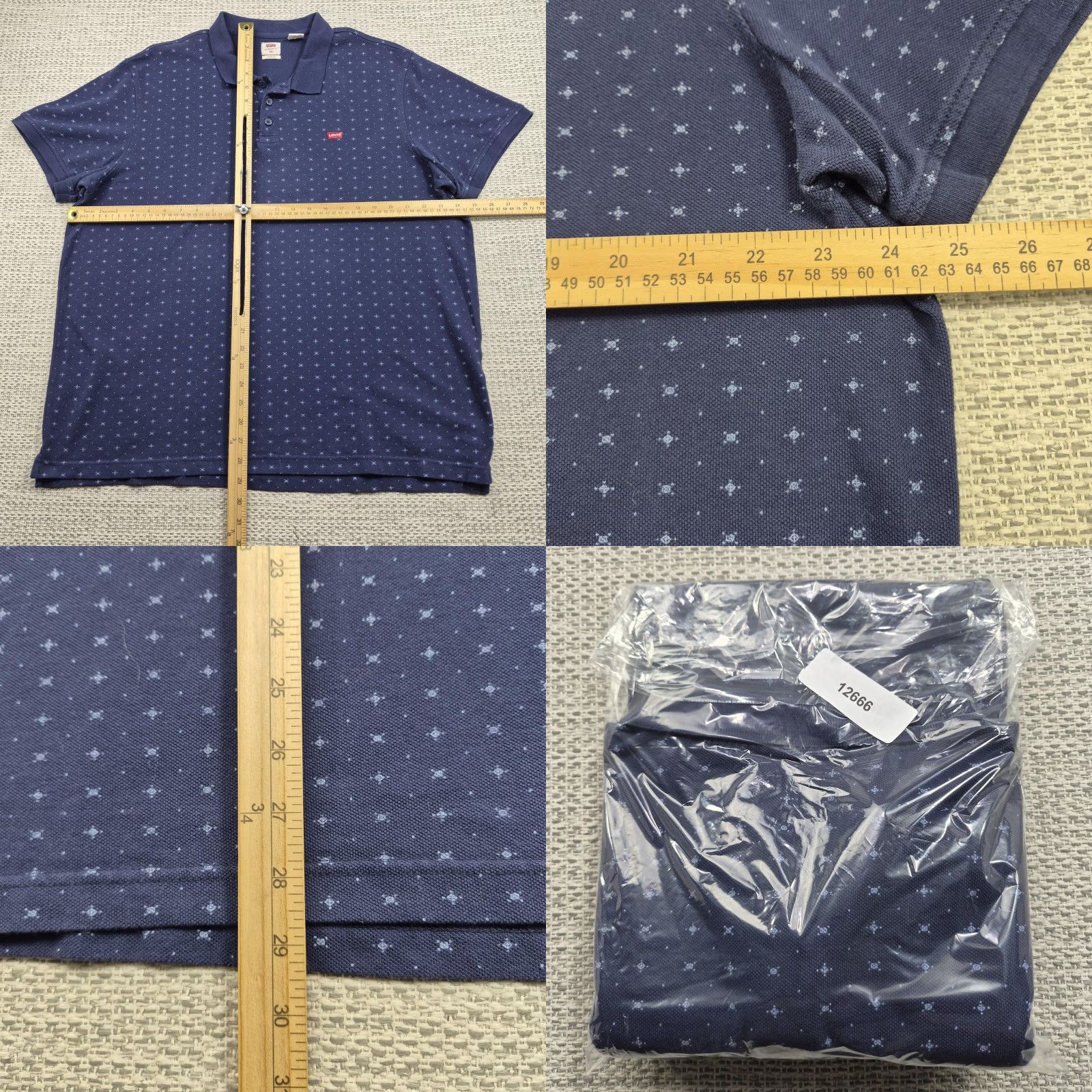 Levi's Levi's Polo Shirt Mens 2XL Blue Geometric Print Pique Knit Short Sleeve Casual Shirt Size US XXL / EU 58 / 5 - 8 Thumbnail