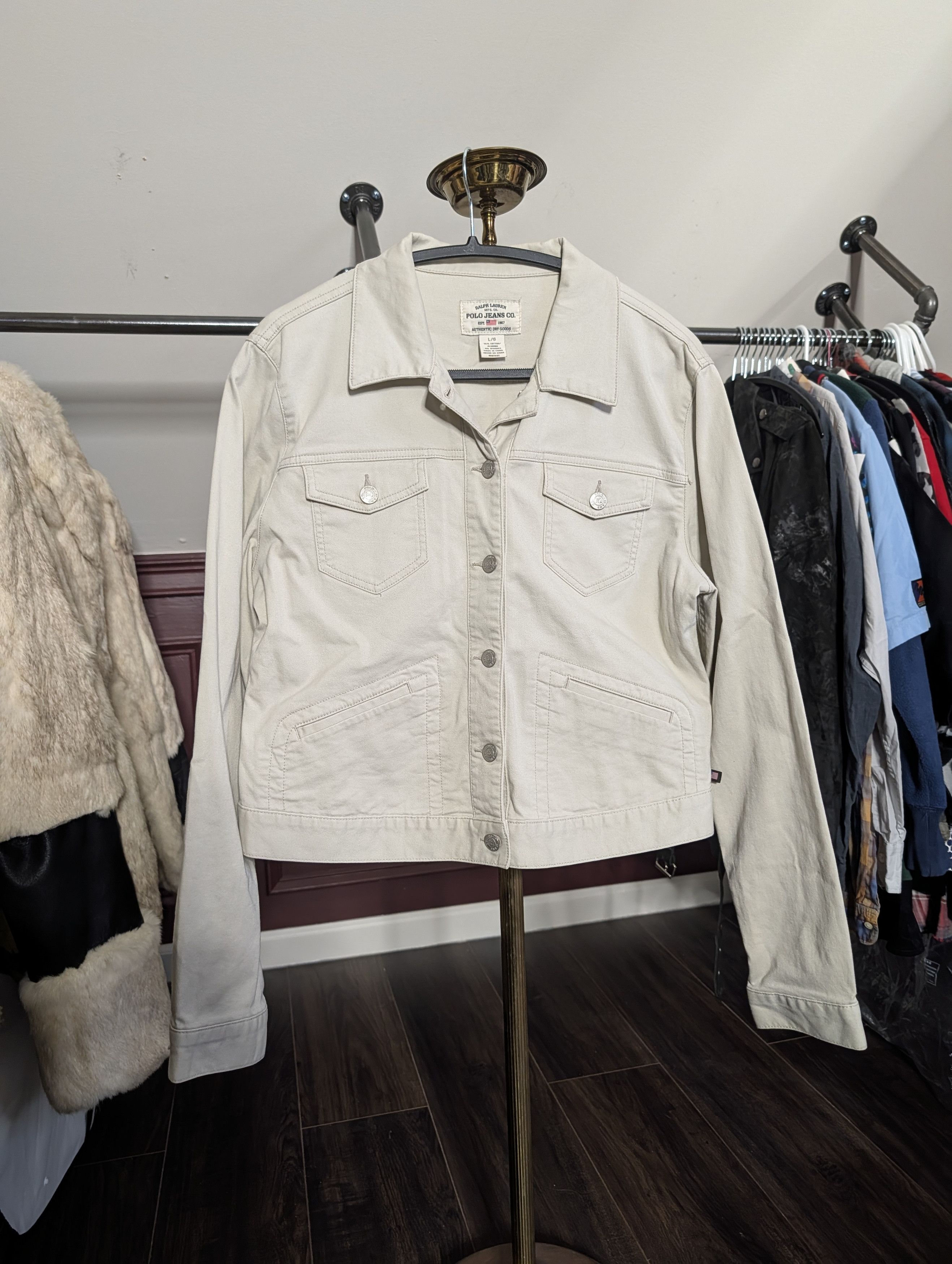 Polo Ralph Lauren Ivory white denim jean trucker jacket RL flag tag L Size L / US 10 / IT 46 - 1 Thumbnail