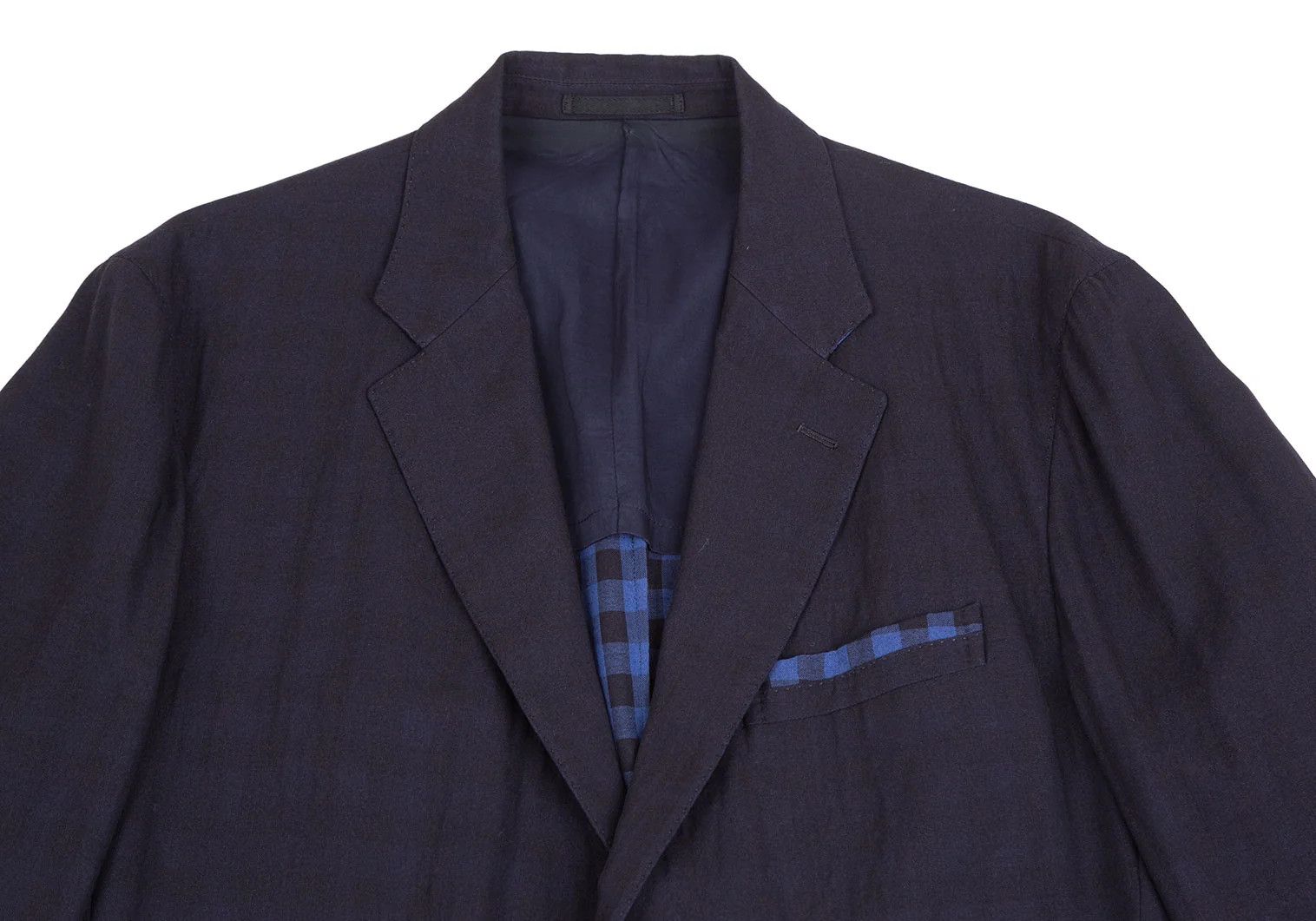 Issey Miyake Summer Wool Jacket in Navy with Check Pattern Size US XL / EU 56 / 4 - 2 Thumbnail