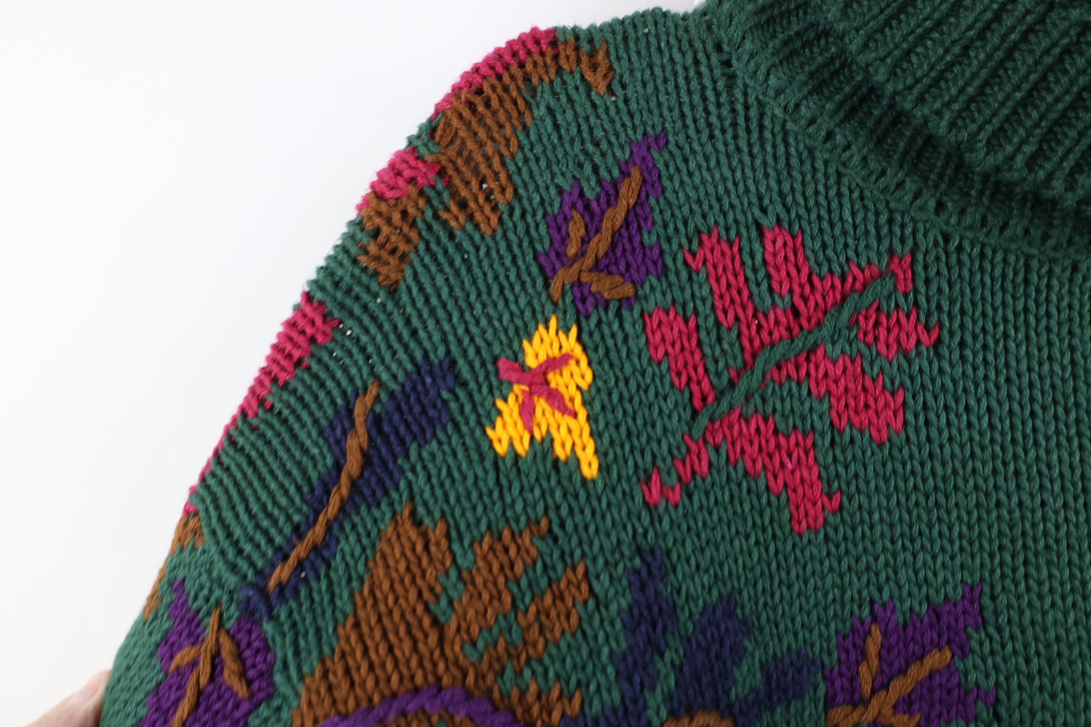 Vintage Vintage 90s Streetwear Nature Leaf Knit Turtleneck Sweater Size XL / US 12-14 / IT 48-50 - 8 Thumbnail