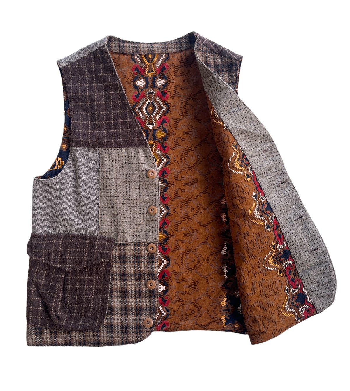 Japanese Brand Vintage Patchwork Tweed Vest Kapital Style Size US S / EU 44-46 / 1 - 5 Thumbnail