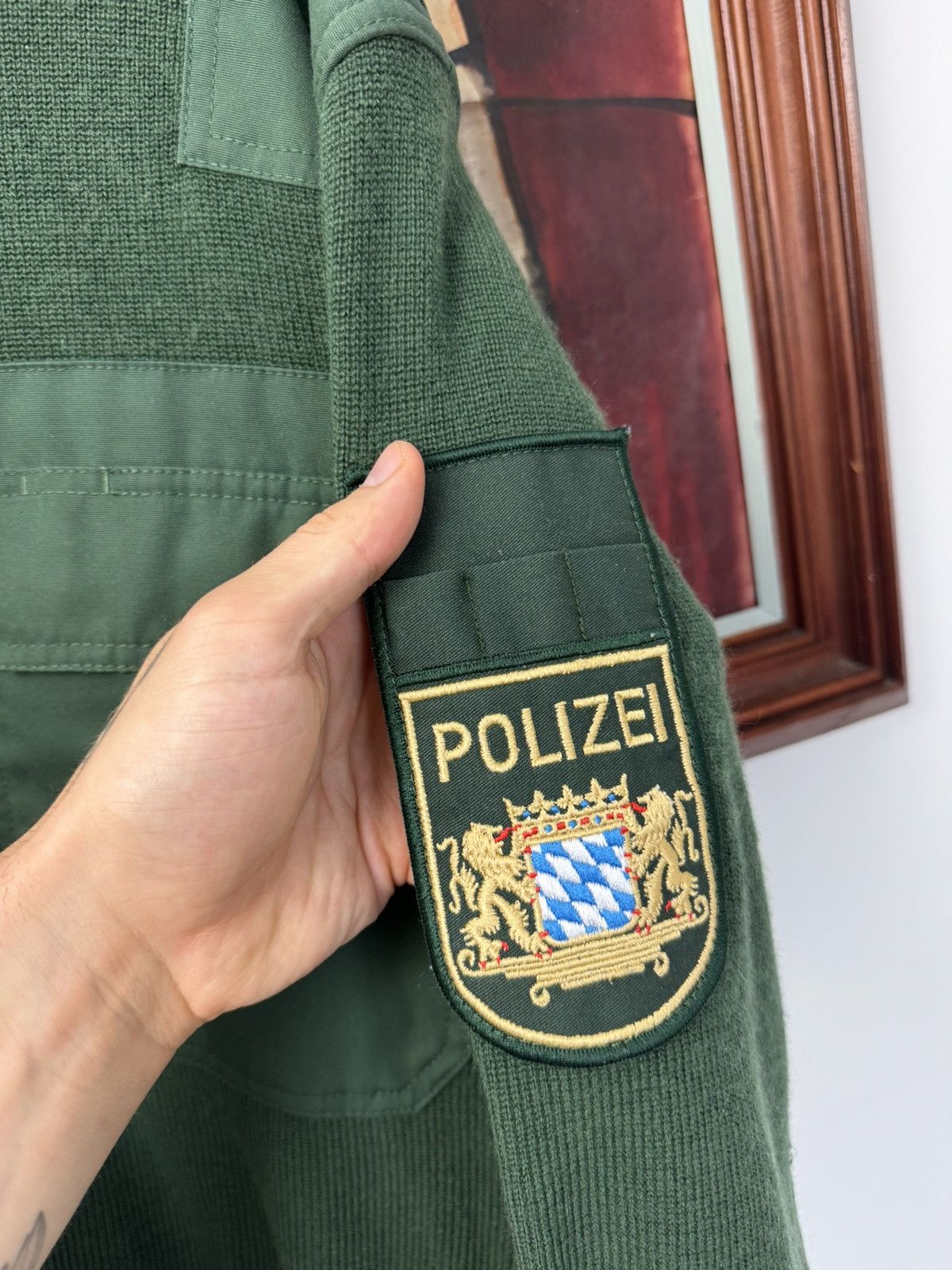 Vintage Avant Garde Polizei Knit Sweater German Police Wool Green Size US L / EU 52-54 / 3 - 2 Thumbnail