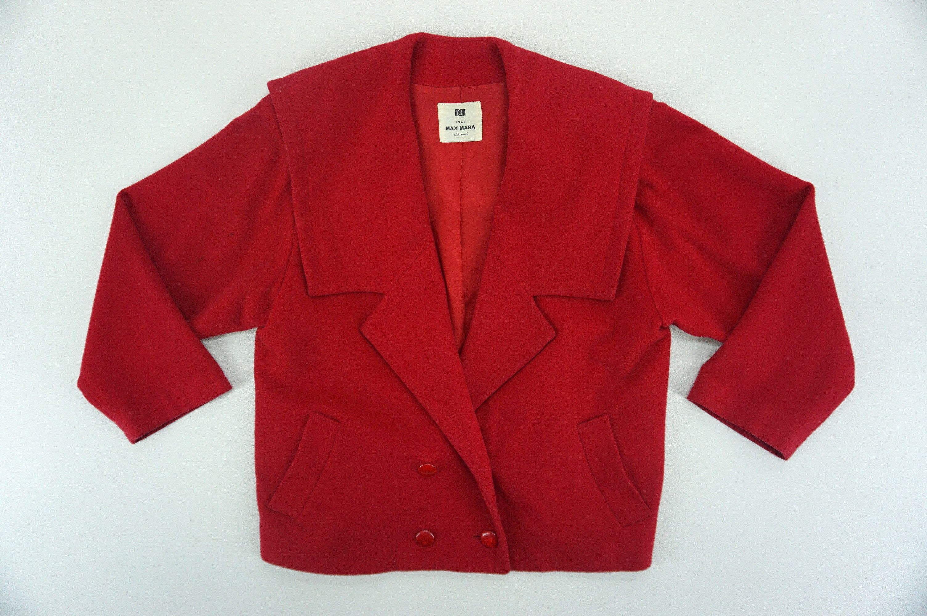 Max Mara Alta Made Jacket Red Wool Sailor Coat Size S / US 4 / IT 40 - 1 Thumbnail