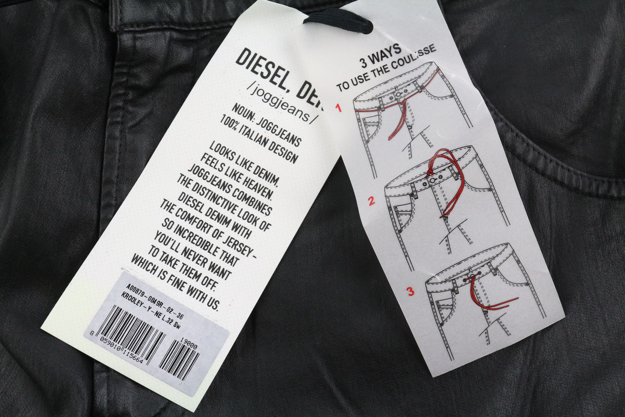 Diesel KROOLEY JOGG 0849R W36/L32 Coated Black Jeans 40216 Size US 36 / EU 52 - 7 Thumbnail