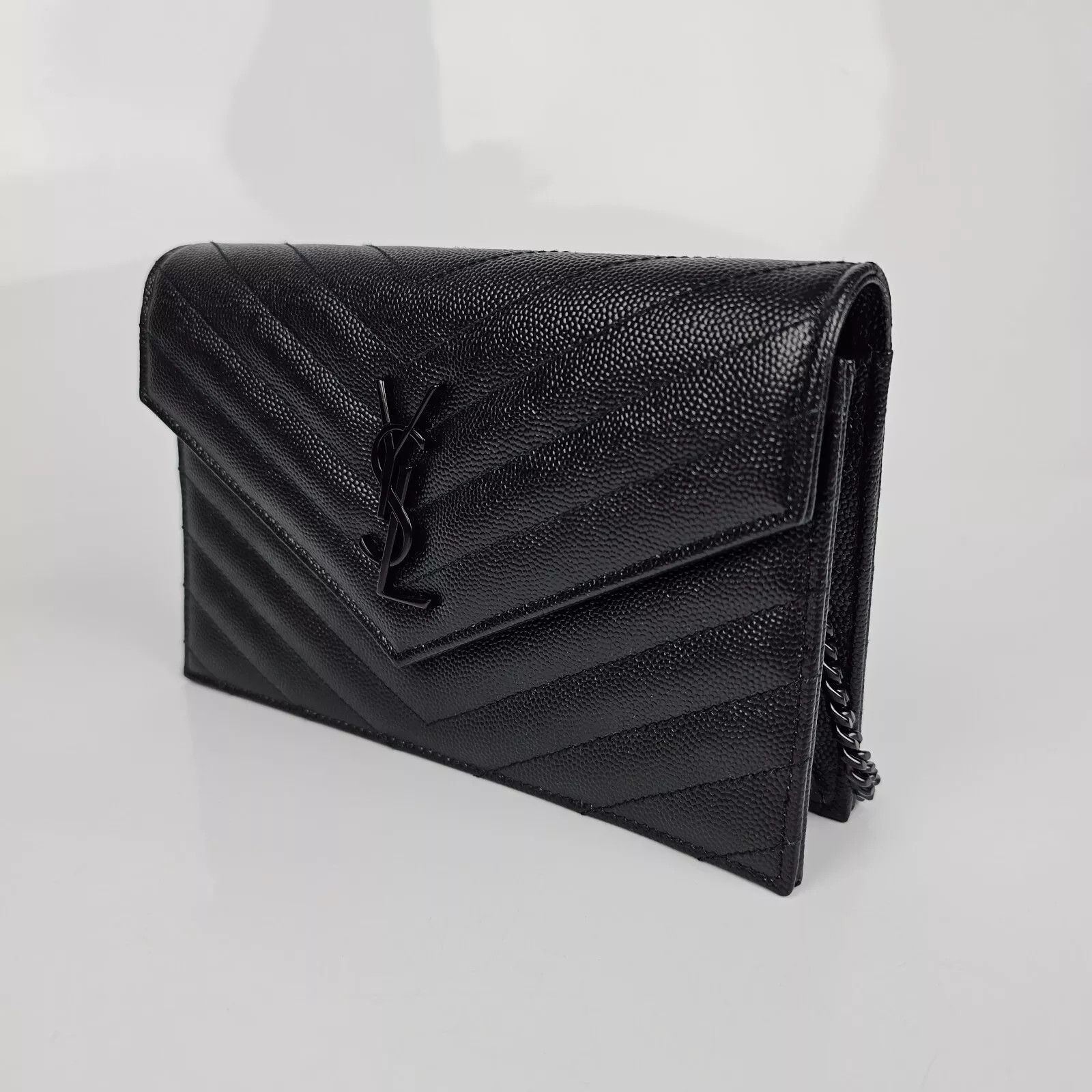 Saint Laurent Paris SAINT LAURENT Cassandre Black Grained Chain Wallet Size ONE SIZE - 5 Thumbnail