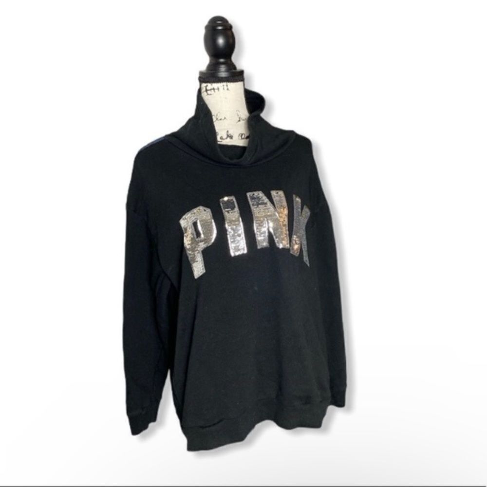 Victoria's Secret Victoria’s Secret PINK Black Sequin Logo Campus Cowl Neck Ho Size L / US 10 / IT 46 - 4 Thumbnail