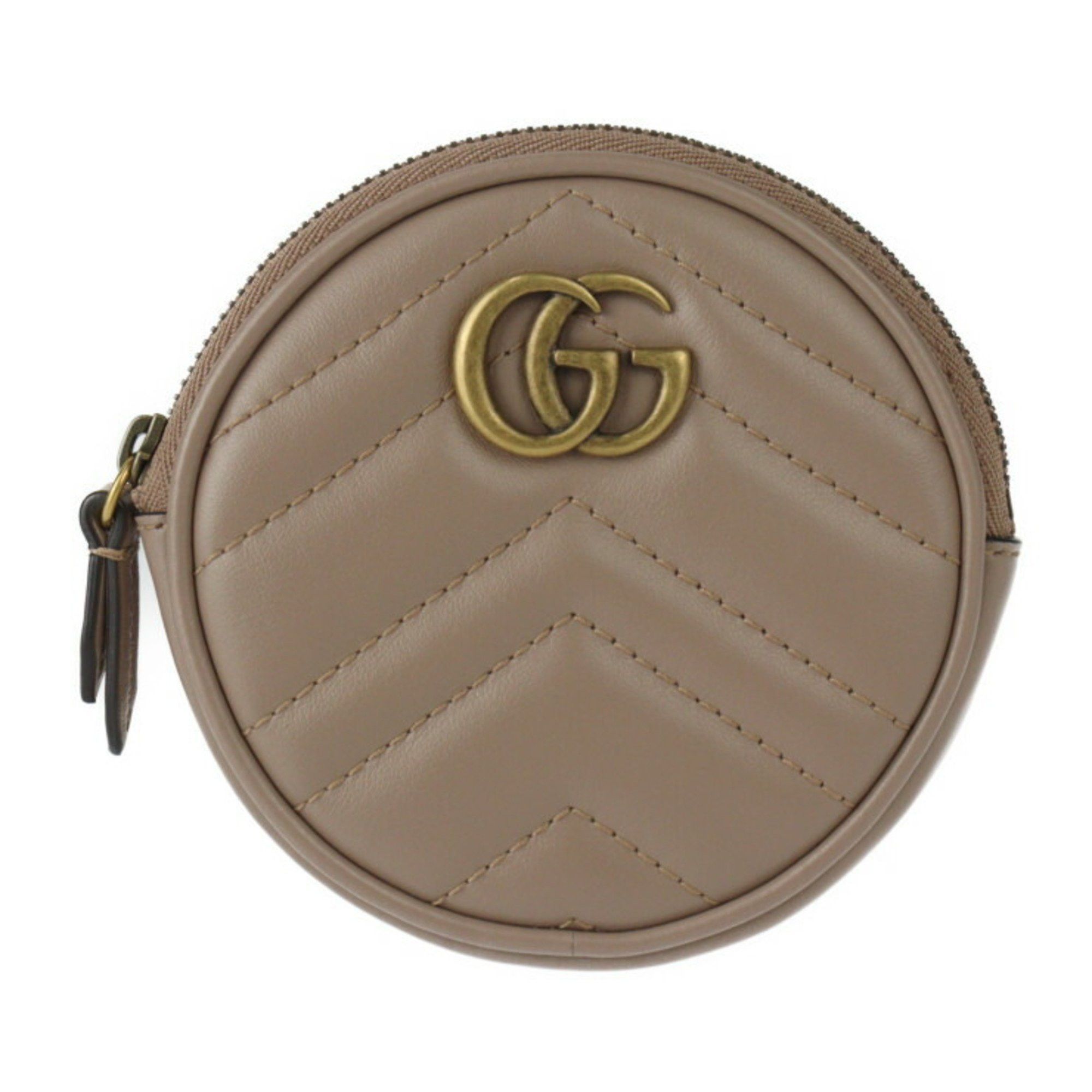 Gucci GG Marmont Coin Purse 575160 Leather Taupe Round Quilted Heart Brown 2404073007016R1, Women's