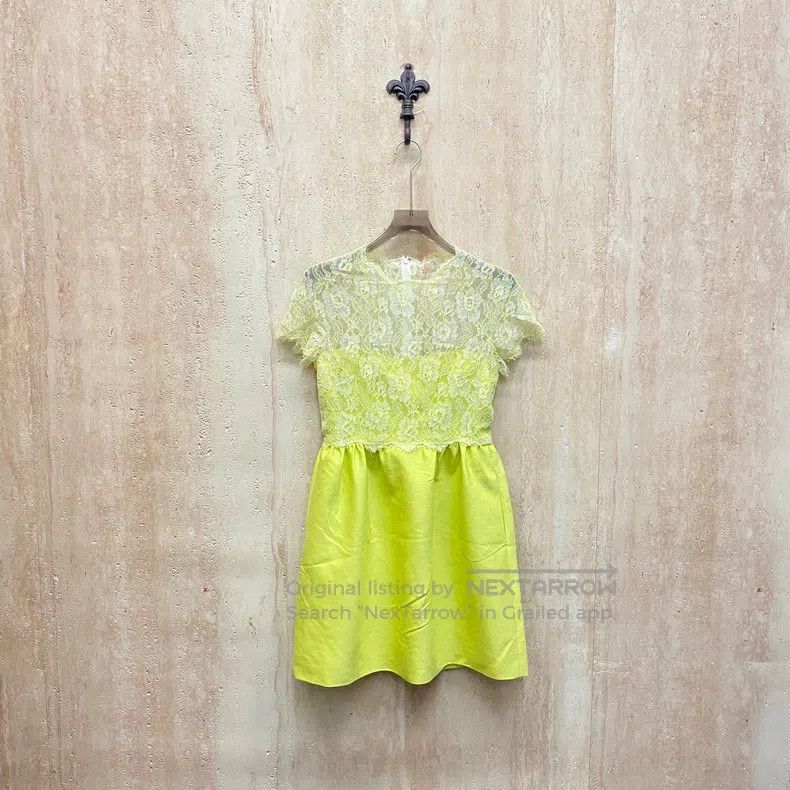 Valentino Lemon yellow paneled lace dress