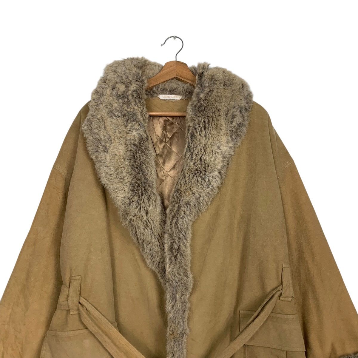 Laura Ashley LAURA ASHLEY Faux Fur Lining Belted Cotton Coat #2671-C120 Size S / US 4 / IT 40 - 2 Thumbnail