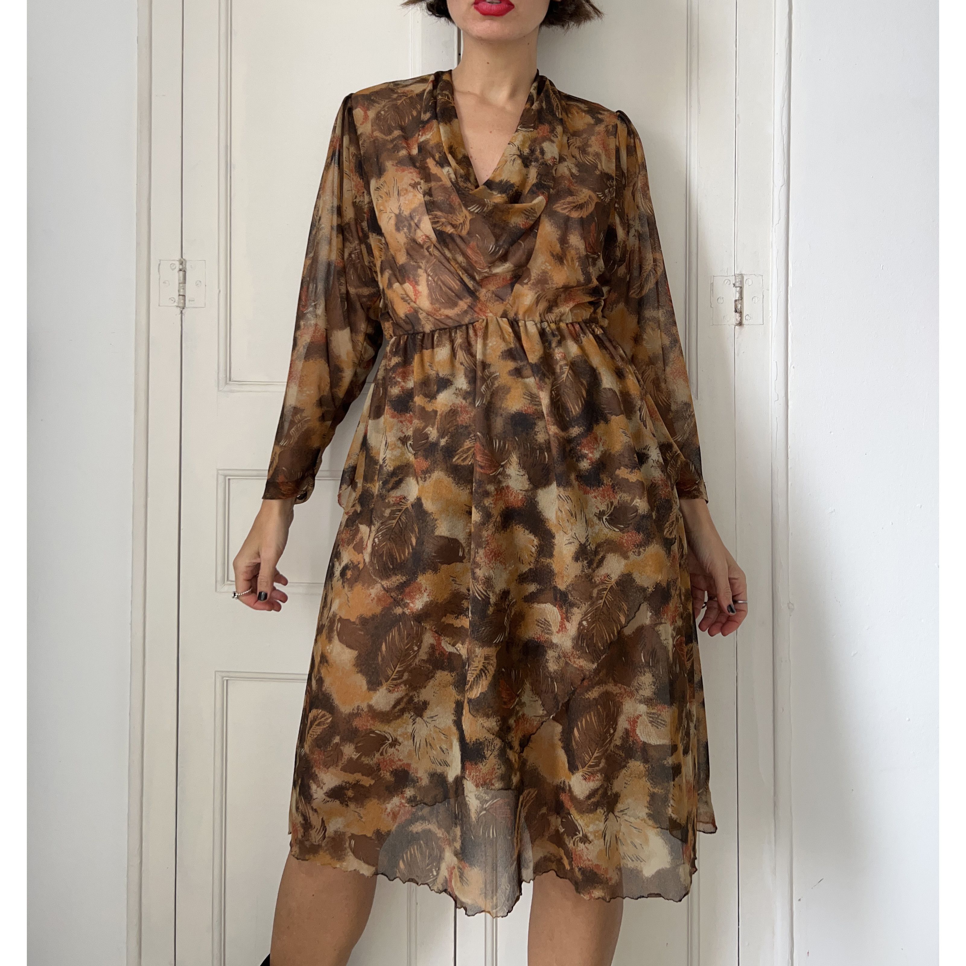 Vintage Vintage 80s Sheer Cowl Neck Dress Size L / US 10 / IT 46 - 10 Thumbnail