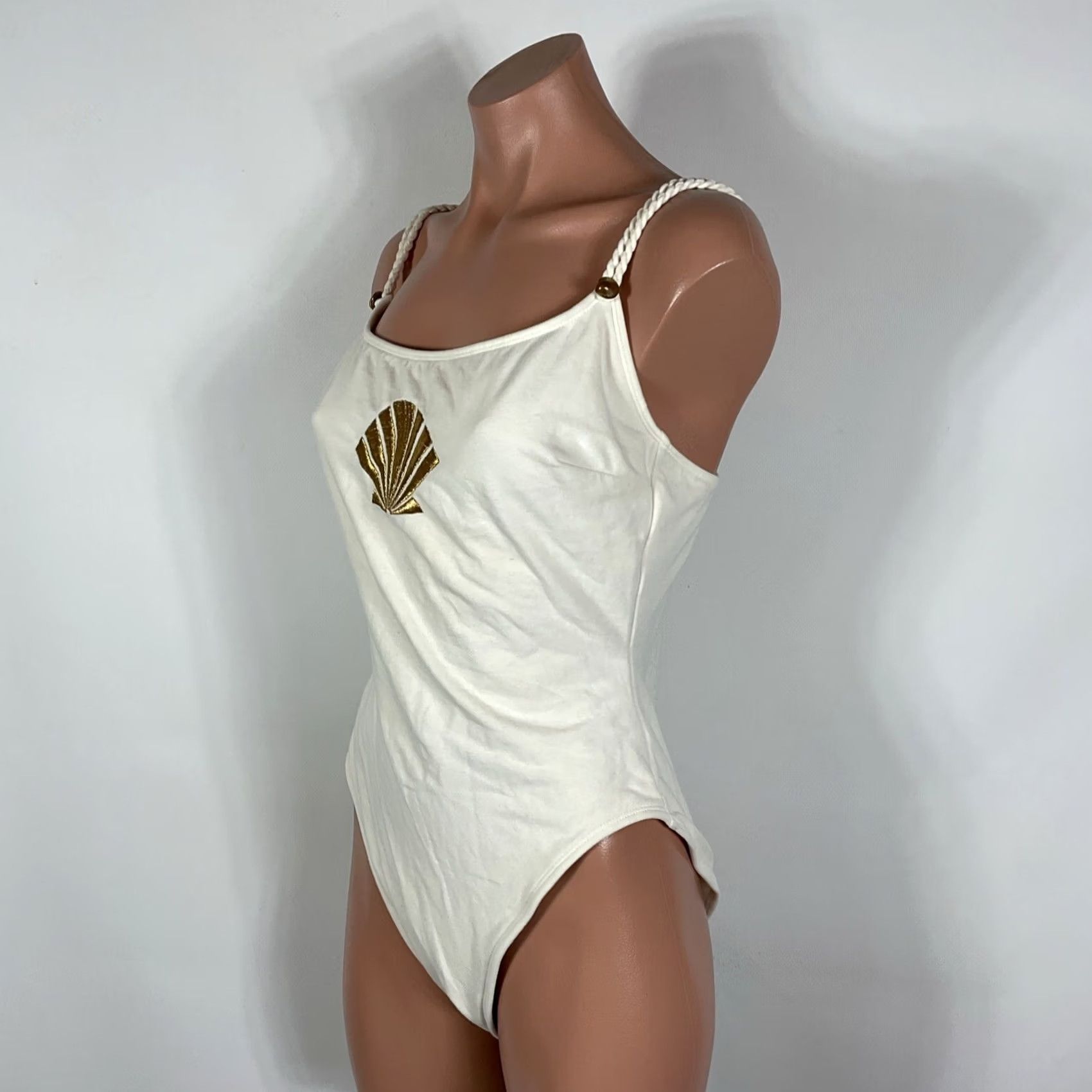 Vintage VINTAGE La Blanca One Piece Swim Suit Ivory 80s 90s High Cut Spaghetti Shell Pattern Cotton Size 16 Womens Size XXL / US 16-18 / IT 52-54 - 7 Thumbnail