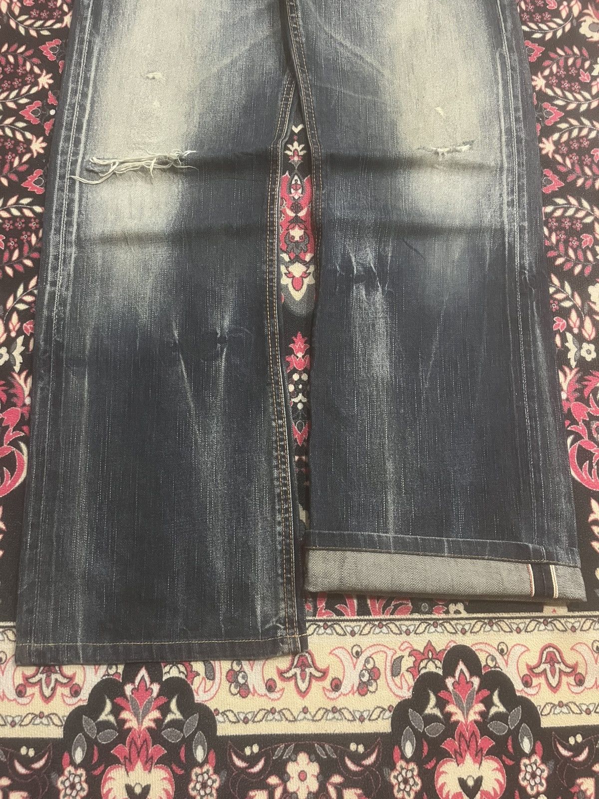 Vintage Edwin 505 Dark Faded Ripped Buckle Back Selvedge Flare Jeans Size US 30 / EU 46 - 11 Thumbnail