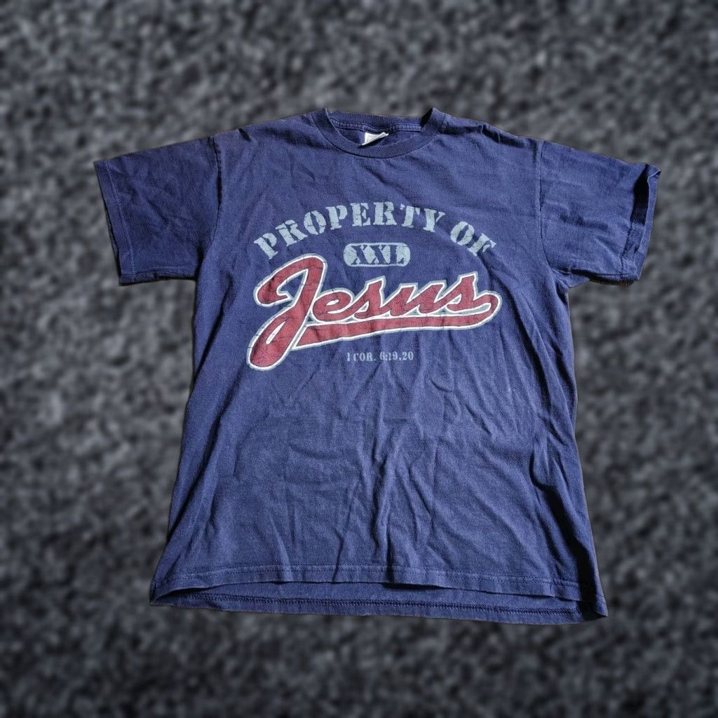 Vintage VINTAGE Living T-Shirt Mens M Property Of Jesus Double Sided Crew Neck Blue 90s Shirt Size US M / EU 48-50 / 2 - 1 Thumbnail