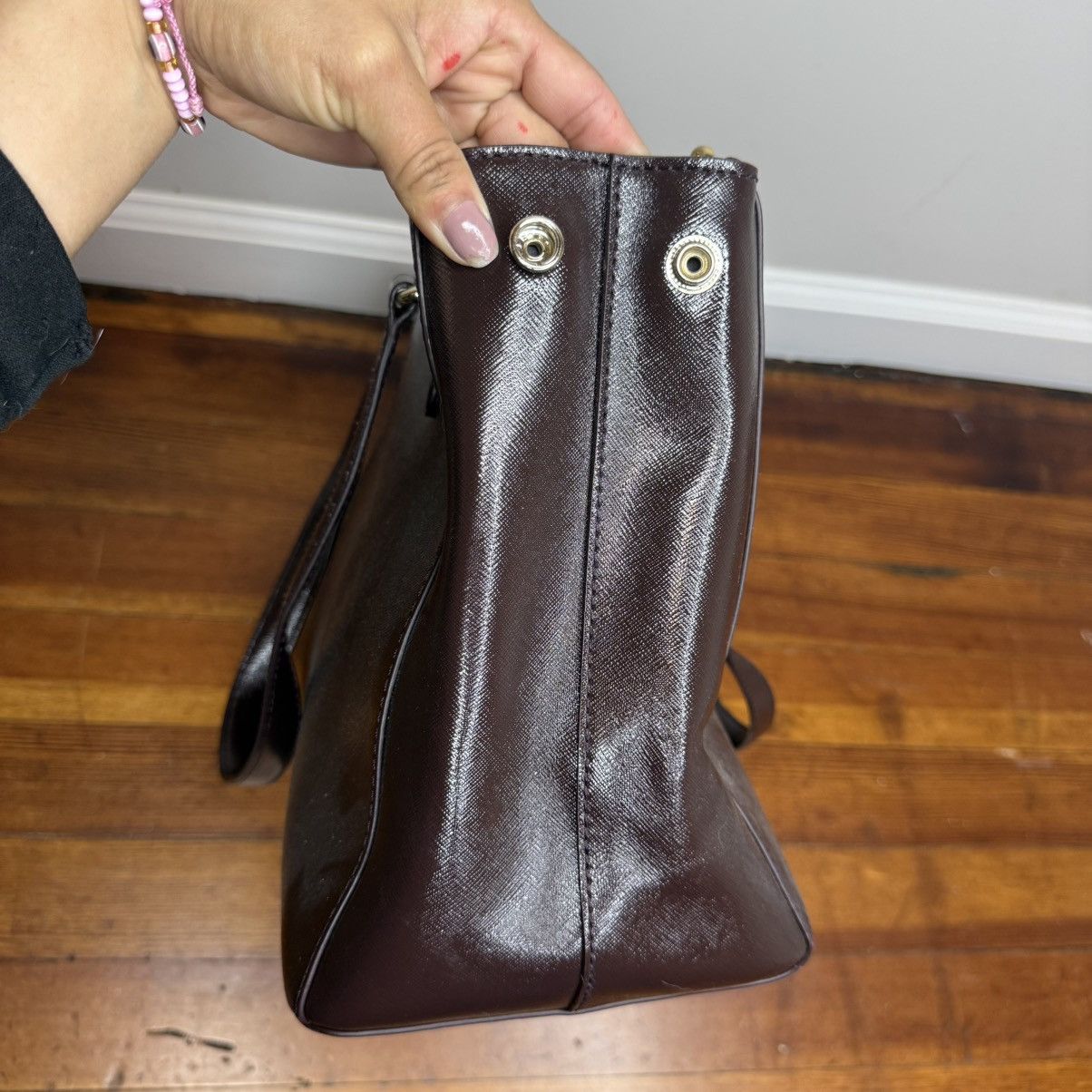 DKNY DKNY Dark Brown Leather Tote with Gold Plate Size ONE SIZE - 4 Thumbnail