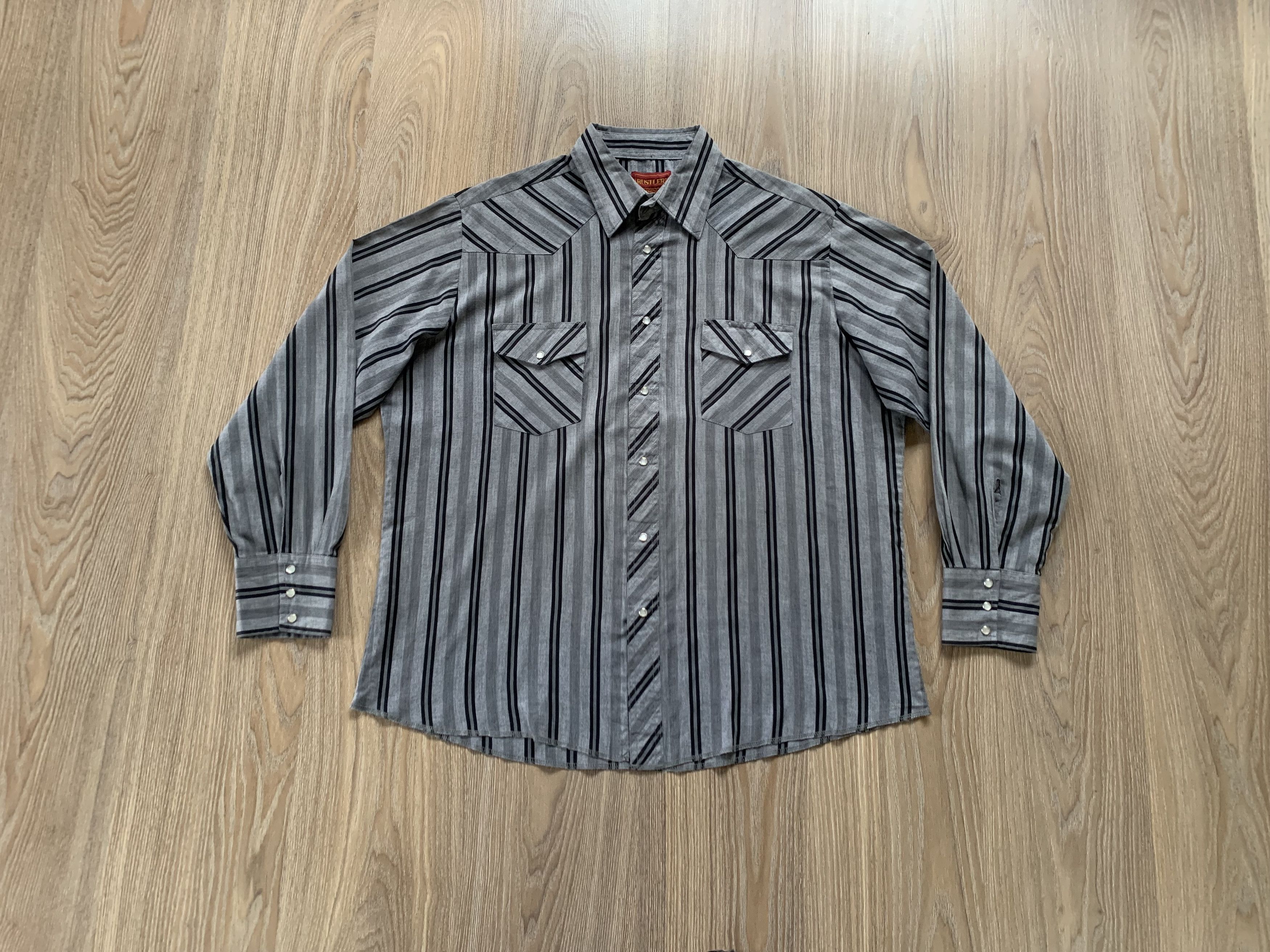 Wrangler Vintage Rustler Wrangler Snap Stripe Western Cowboy Shirt Size US XL / EU 56 / 4 - 1 Thumbnail