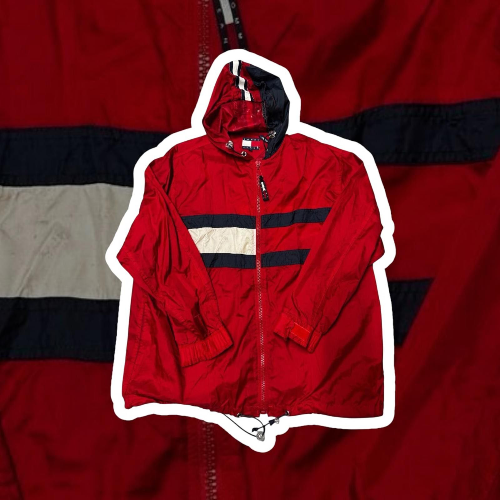Tommy Jeans Tommy Jeans Red Hooded Jacket with Stripe Detail Size US XL / EU 56 / 4 - 1 Thumbnail