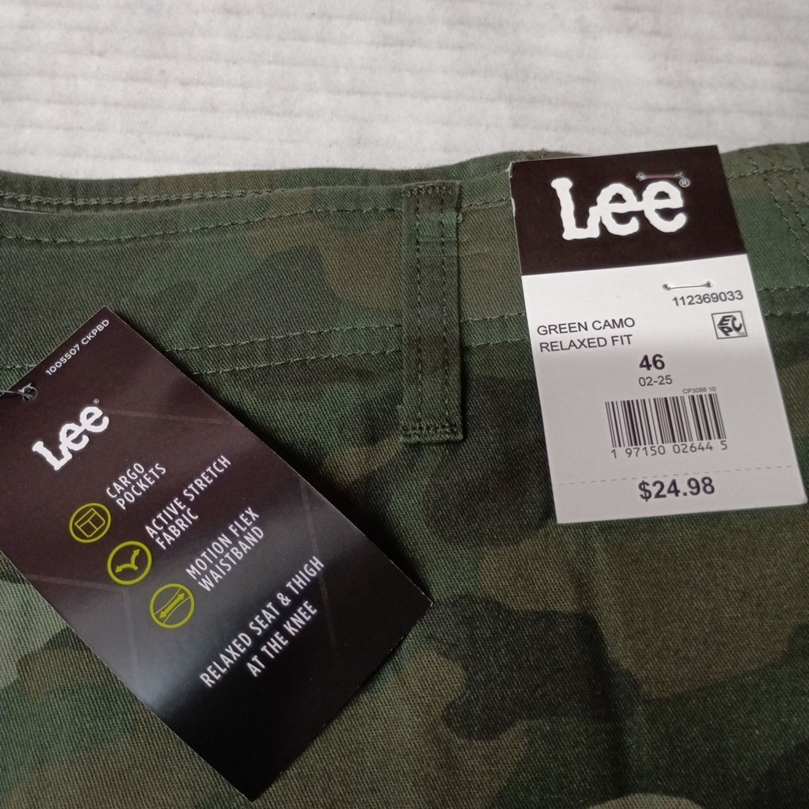 Lee Lee Men's 46 Cargo Shorts Green Camo Motion Flex Waistband Size US 44 / EU 60 - 2 Thumbnail