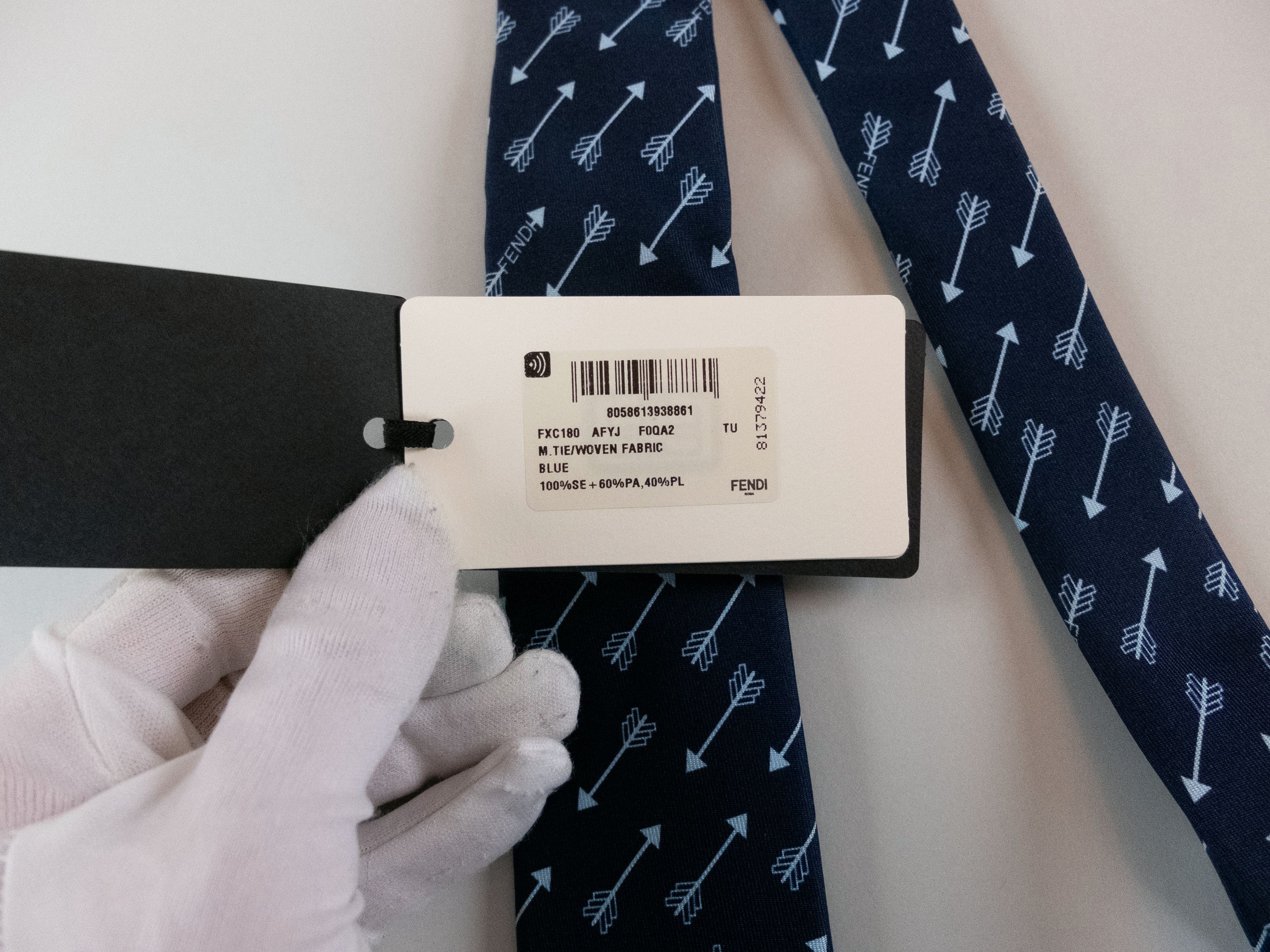 Fendi FENDI navy blue arrow & logo print skinny silk tie NWT Size ONE SIZE - 3 Thumbnail