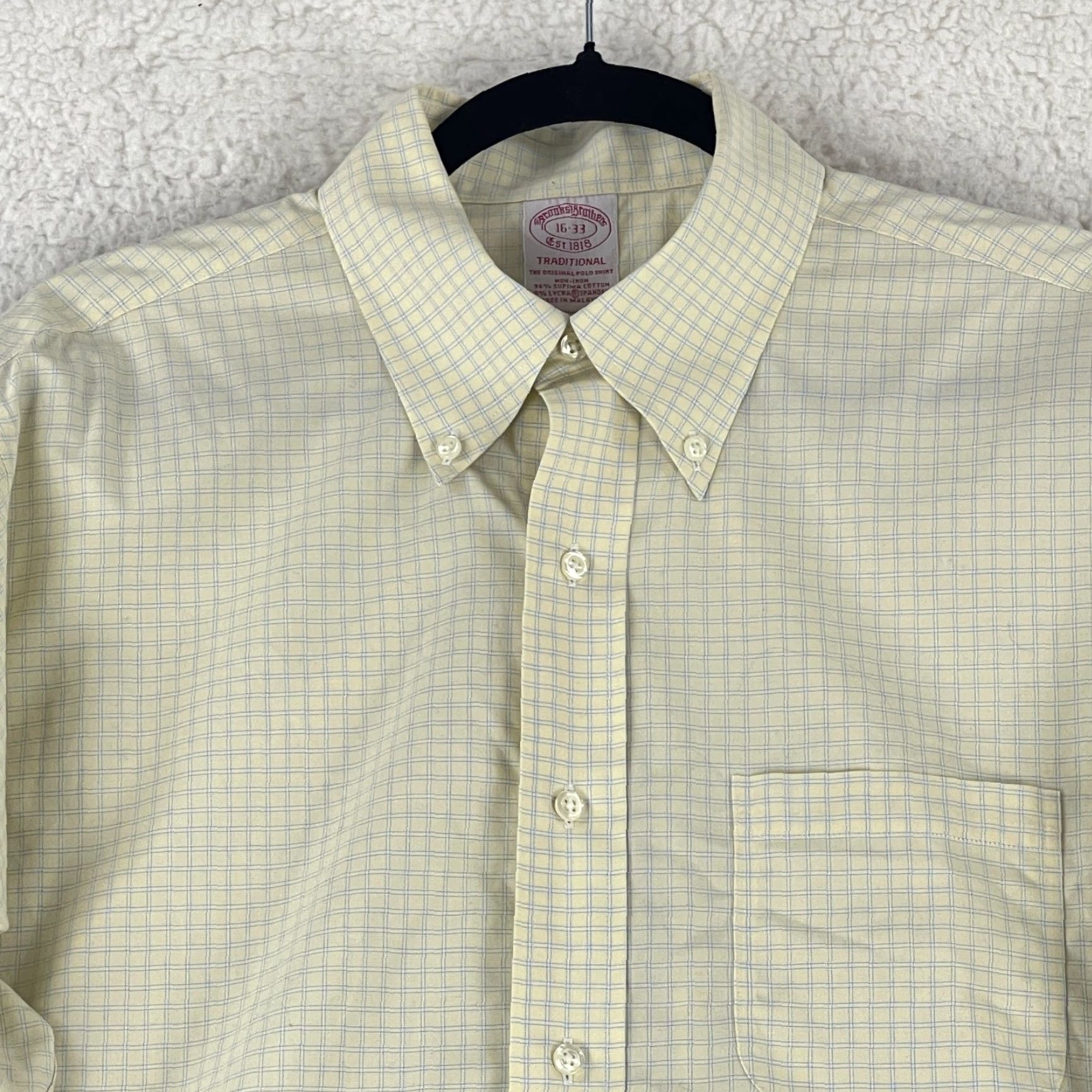Brooks Brothers Brooks Brothers Button-Down Shirt Mens Large Yellow Plaid Long Sleeve Cotton Spandex Dress Shirt Size US L / EU 52-54 / 3 - 3 Thumbnail
