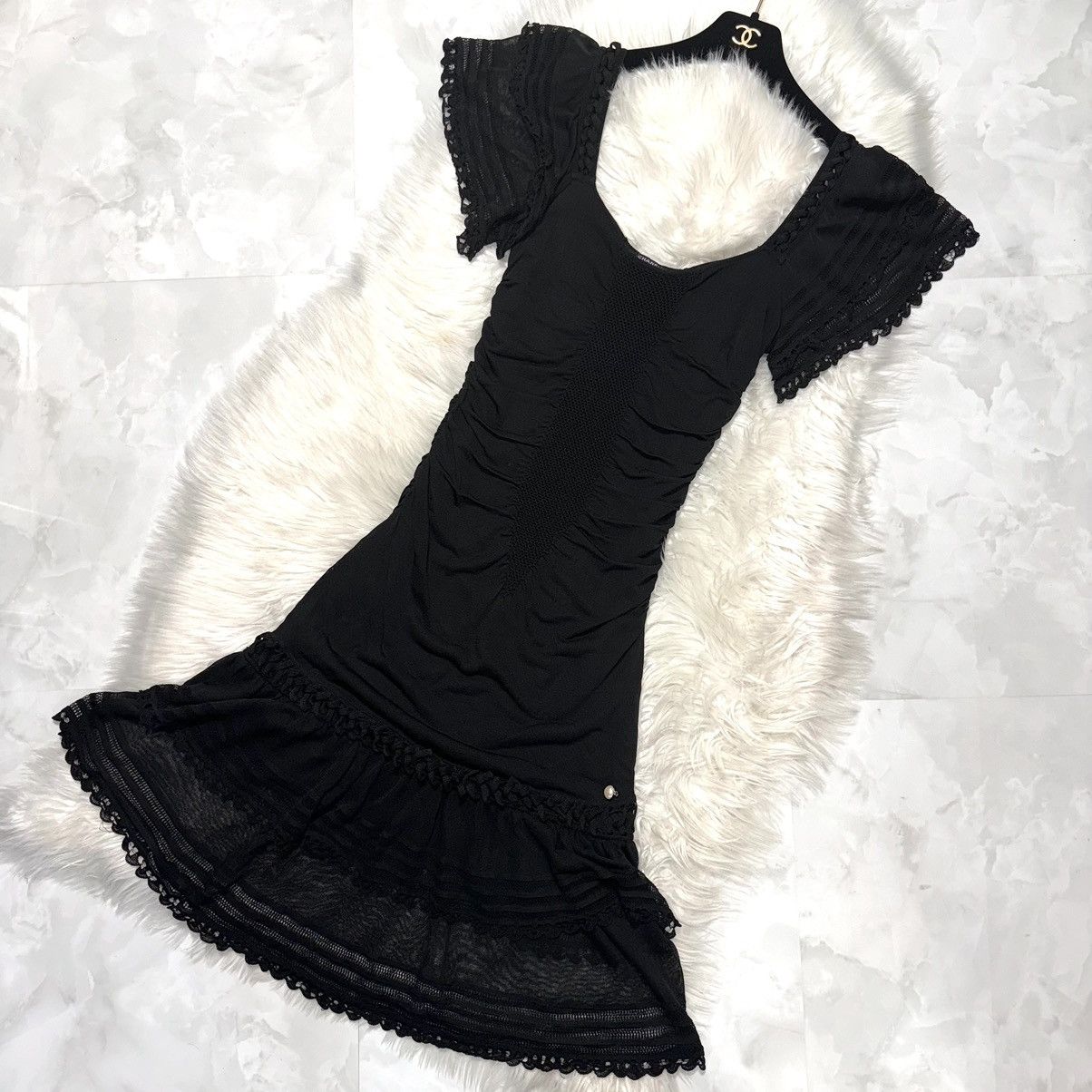 Chanel Chanel short sleeve frill lace stretch dress Size S / US 4 / IT 40 - 5 Thumbnail
