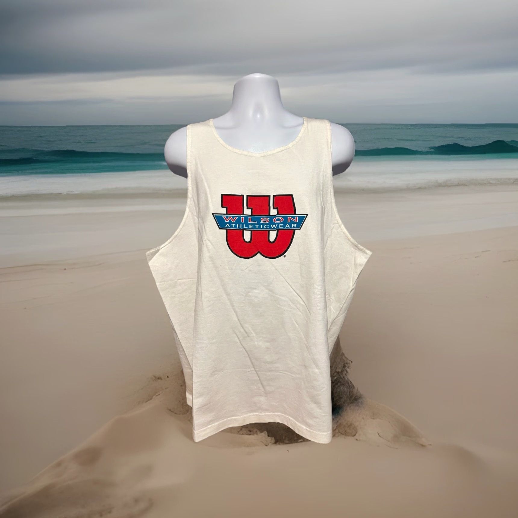 Wilson VINTAGE Wilson Athletic wear Tank Top Men XL White Logo 80s Sports Gym T-Shirt Sleeveless Regular Fit Crew Neck NWT Dead Stock 1983 Style#5008 US Made Size US XL / EU 56 / 4 - 4 Thumbnail