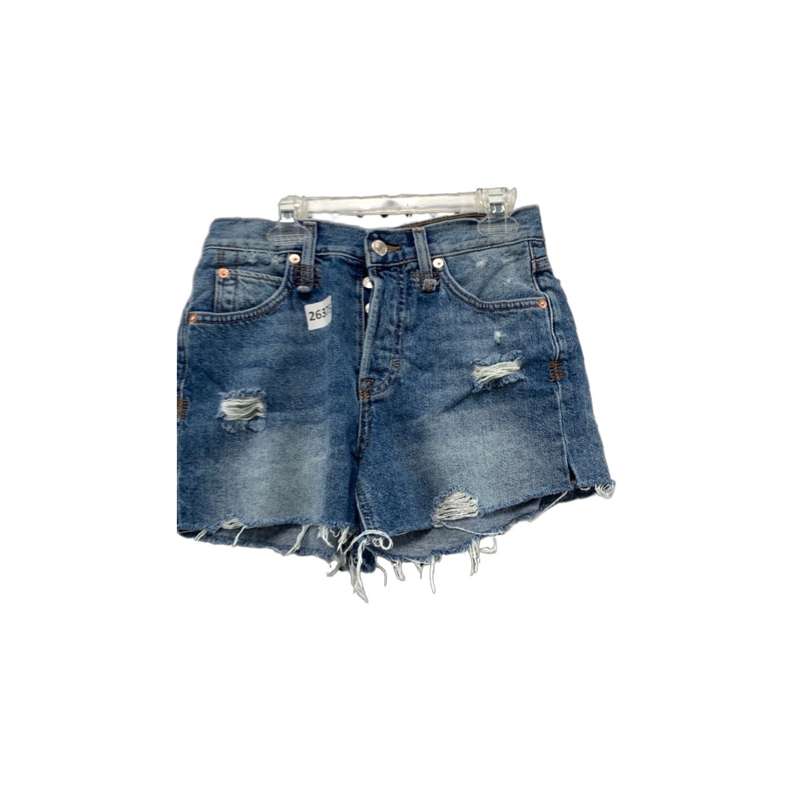 Vintage We The Free Women's Blue Medium Wash Raw Hem Denim Cut Off Shorts Size 24 25x3.5 Size 42" / US 20 - 1 Thumbnail