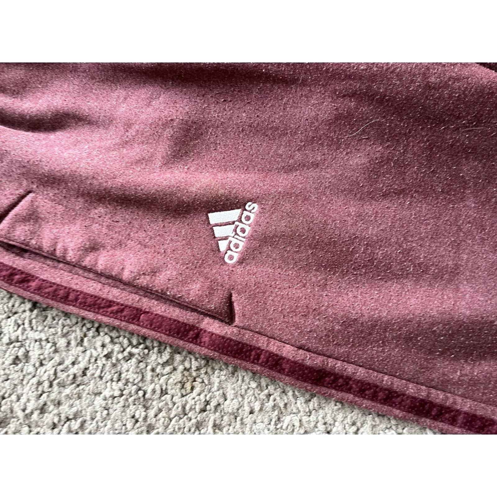 Adidas Adidas Sweatpants Athletic Men Small Red Polyester Pants Striped Burgundy Stripe Inseam 25 in Size US 29 - 3 Thumbnail