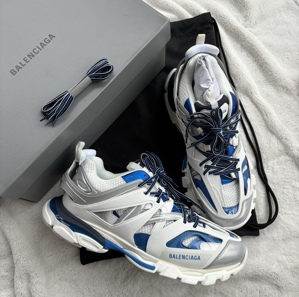 Balenciaga Balenciaga White/Blue/Grey Track Sneakers Size US 14 / EU 47 - 1 Thumbnail