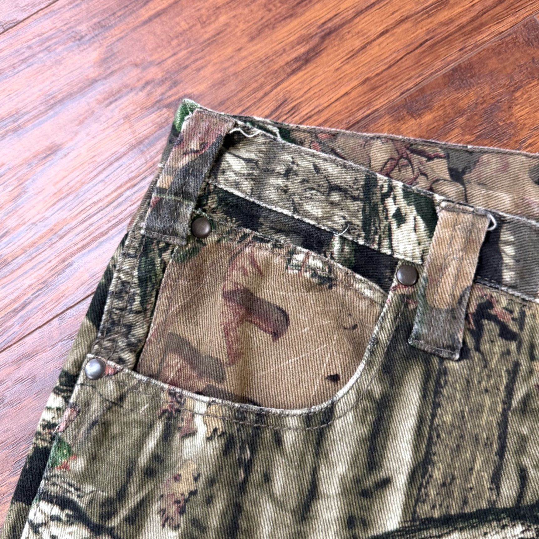 Vintage Mossy Oak Pants Mens 34 Green Camouflage Cotton Chino Straight Regular Size US 31 - 3 Thumbnail