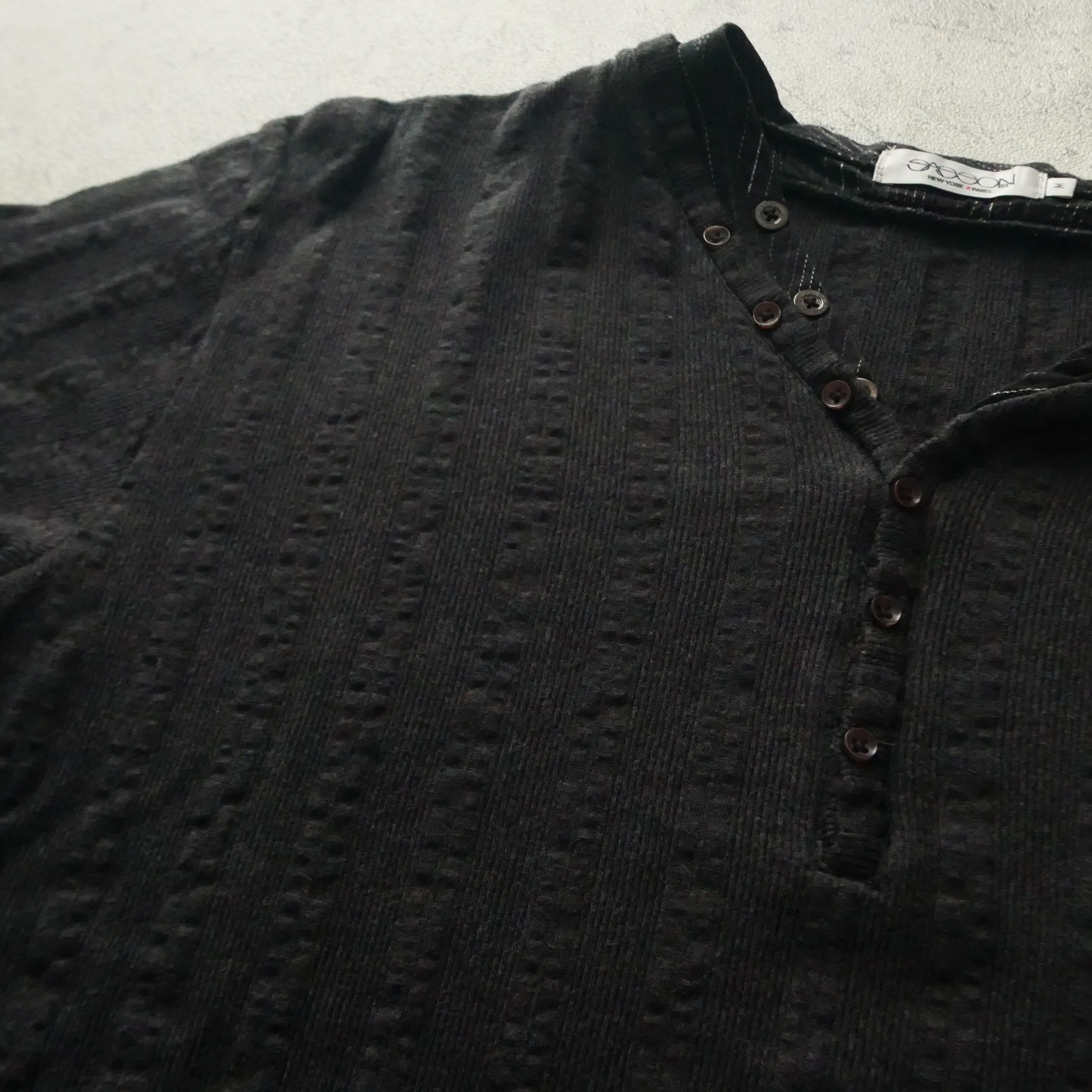 Japanese Brand Saggon Henley Striped Double Layer Black Tshirt Size US M / EU 48-50 / 2 - 2 Thumbnail
