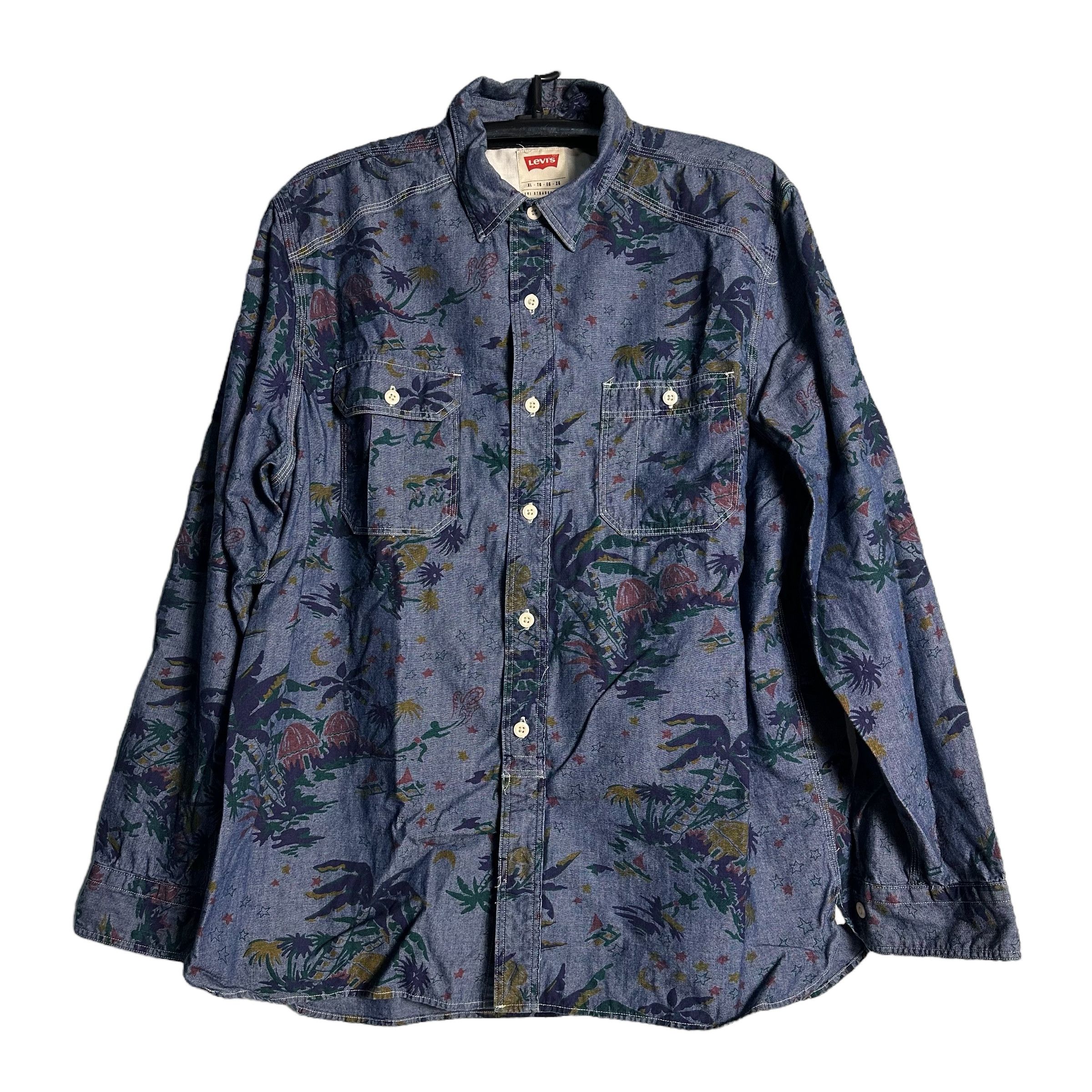Levi's 🔥RARE🔥Vintage Levis Palm Art All Print L/S Button Up Shirt Size US XL / EU 56 / 4 - 1 Thumbnail