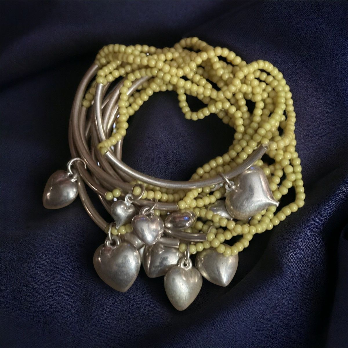 Other Yellow stretch bead bundle with silver heart charms Size ONE SIZE - 1 Thumbnail