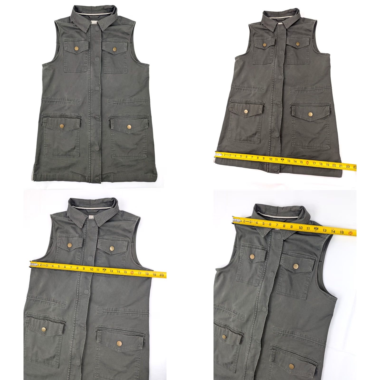 Vintage A New Day Field Canvas Vest Women S Olive Green Sleeveless Zip Pockets Button Long Jacket/Coat Size S / US 4 / IT 40 - 8 Thumbnail