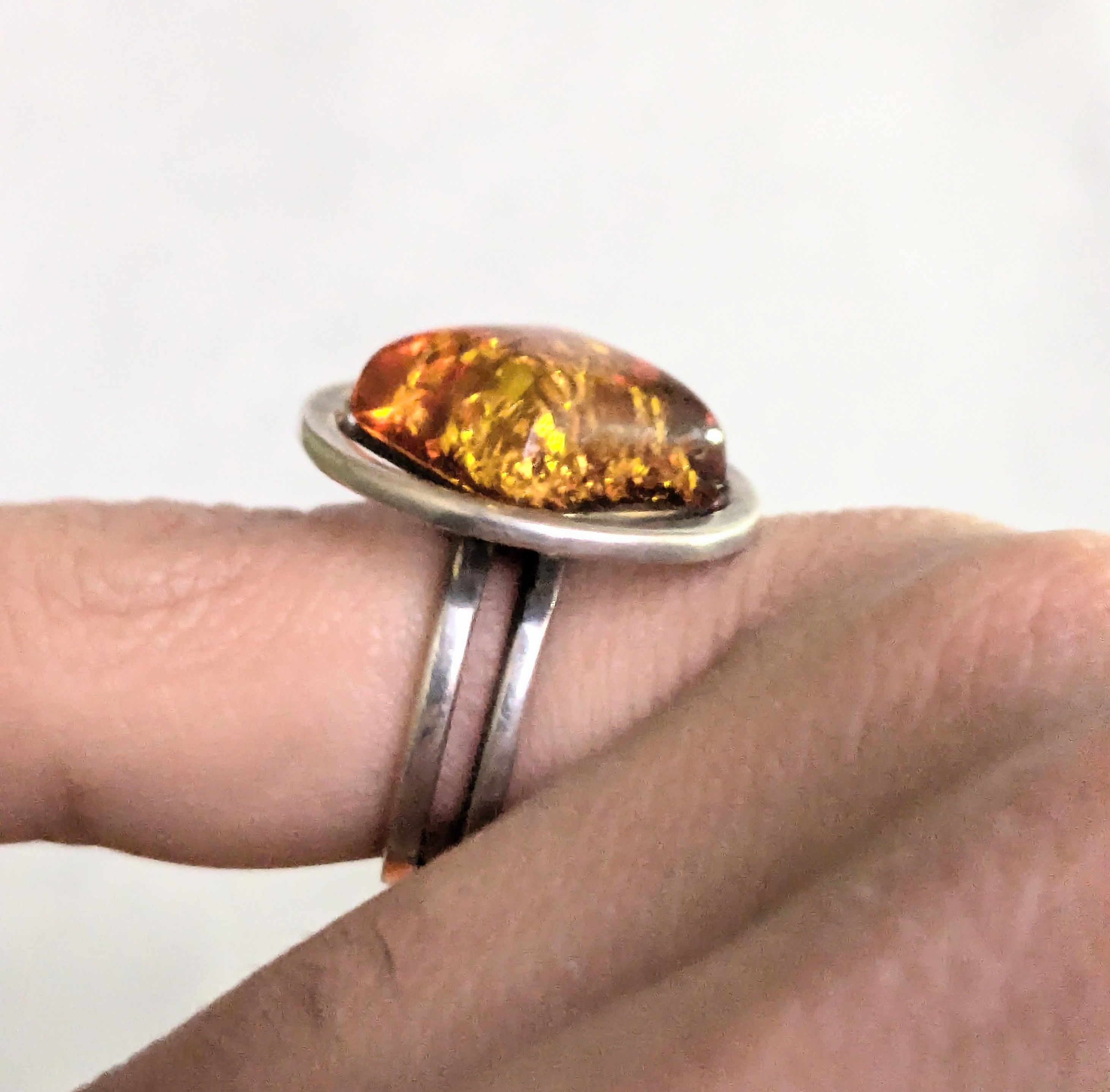 Jewelry Sterling Silver Ring Orange Amber 6.5 Square Round Size ONE SIZE - 11 Thumbnail